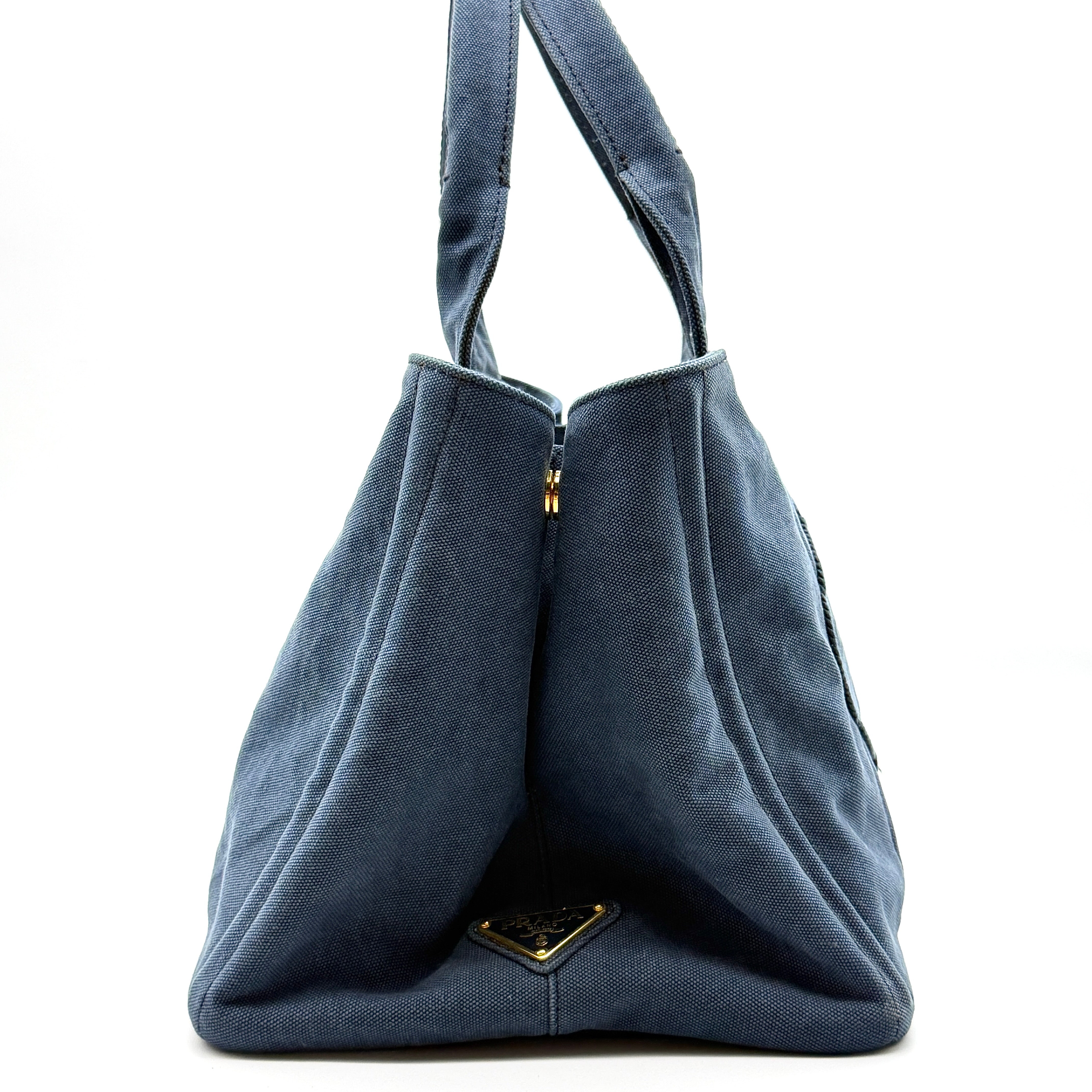 Prada Canapa Embroidered Logo Tote Bag Blue