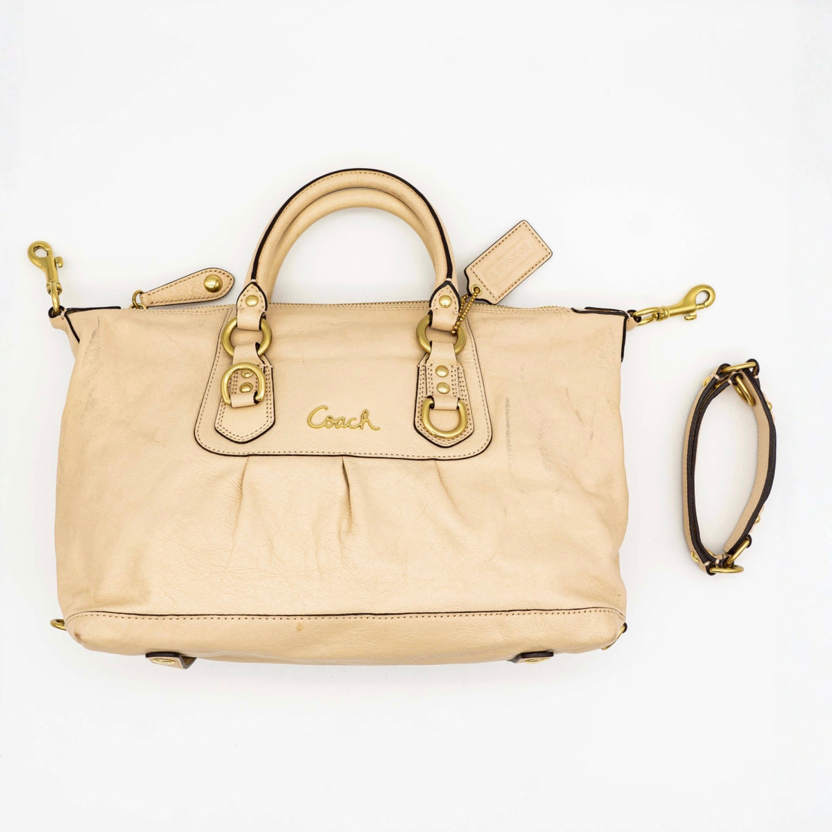 Coach 2Way Ashley Leather Satchel Handbag Beige