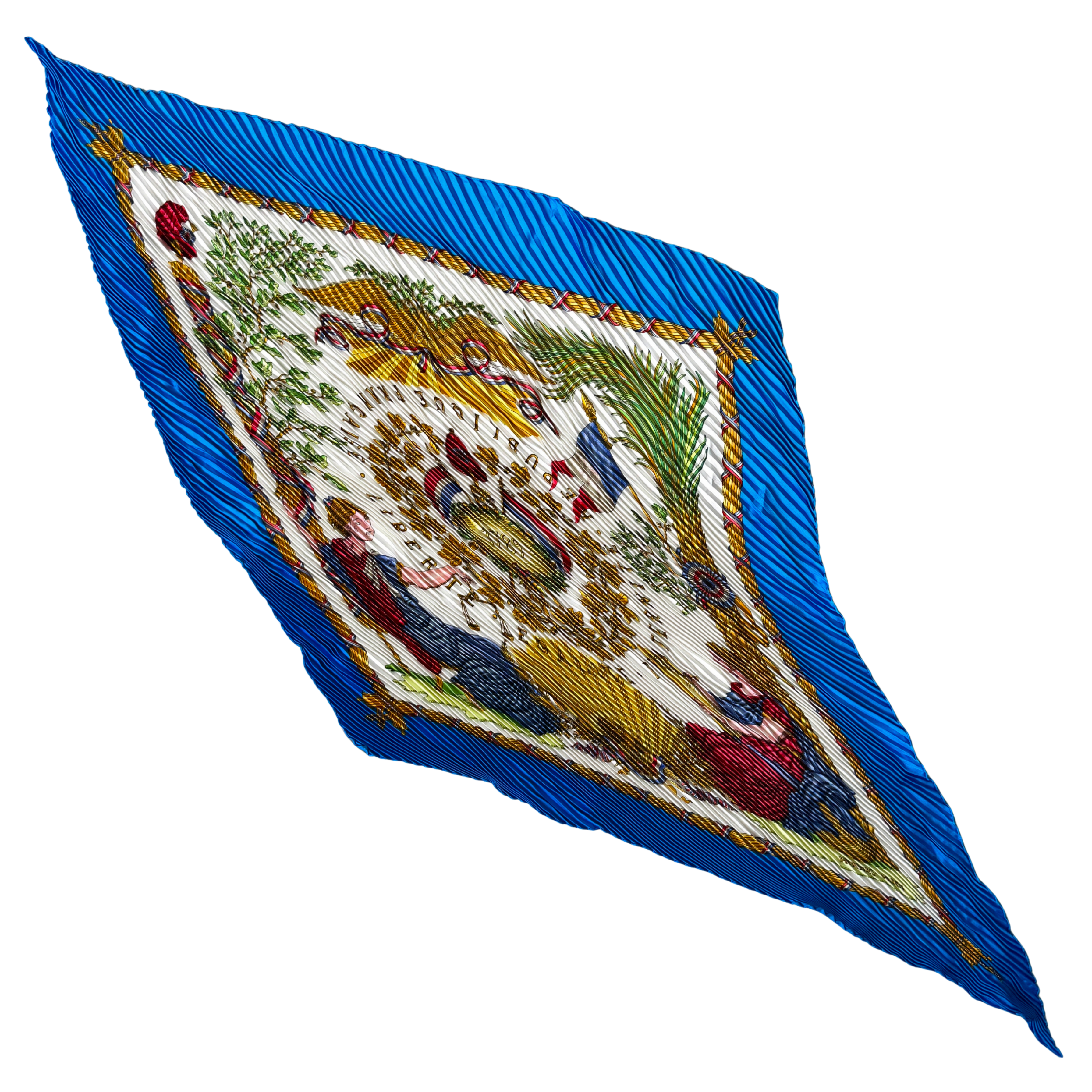 Hermès République Française Pleated Silk Scarf Blue
