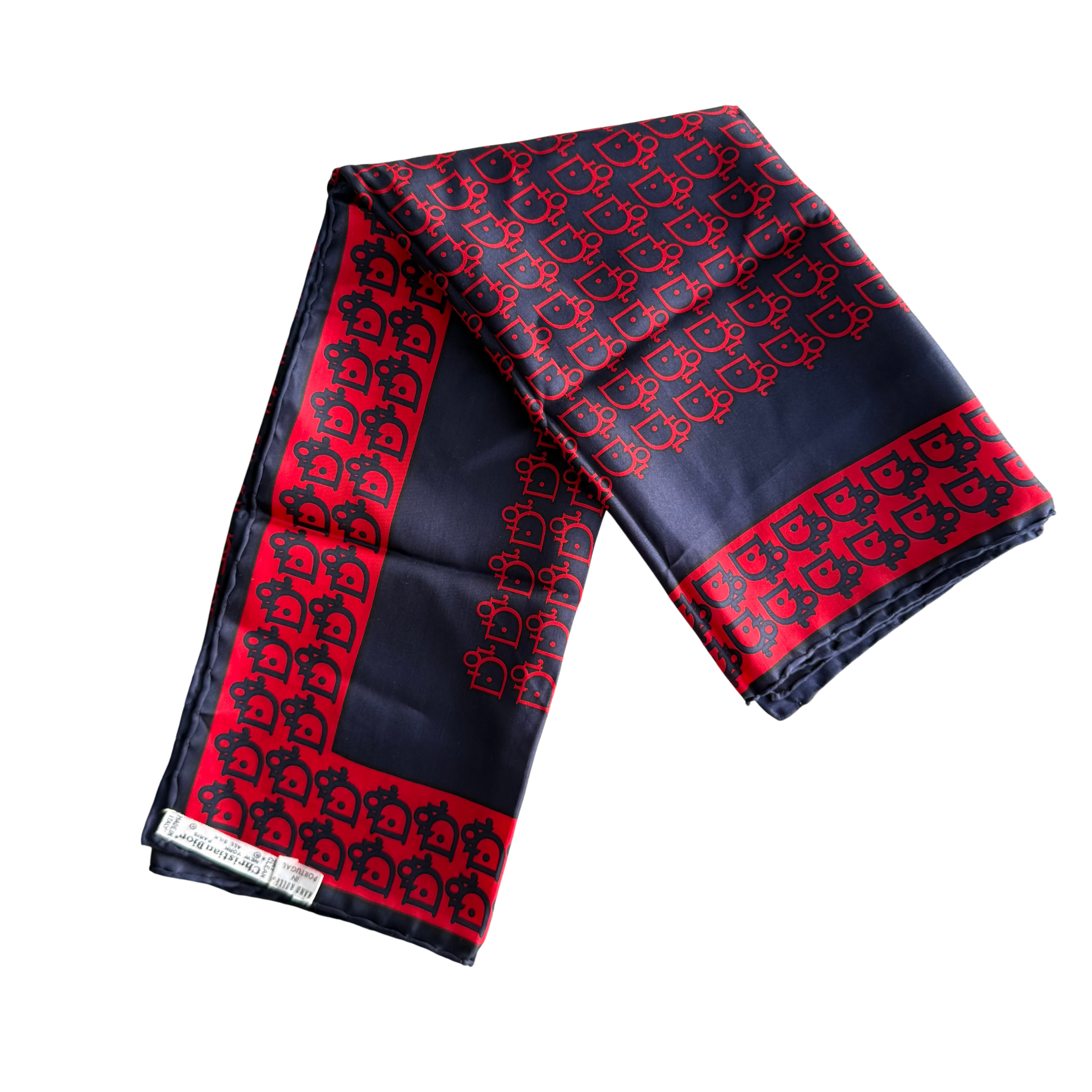 Dior Monogram Logo Silk Scarf Red/Navy