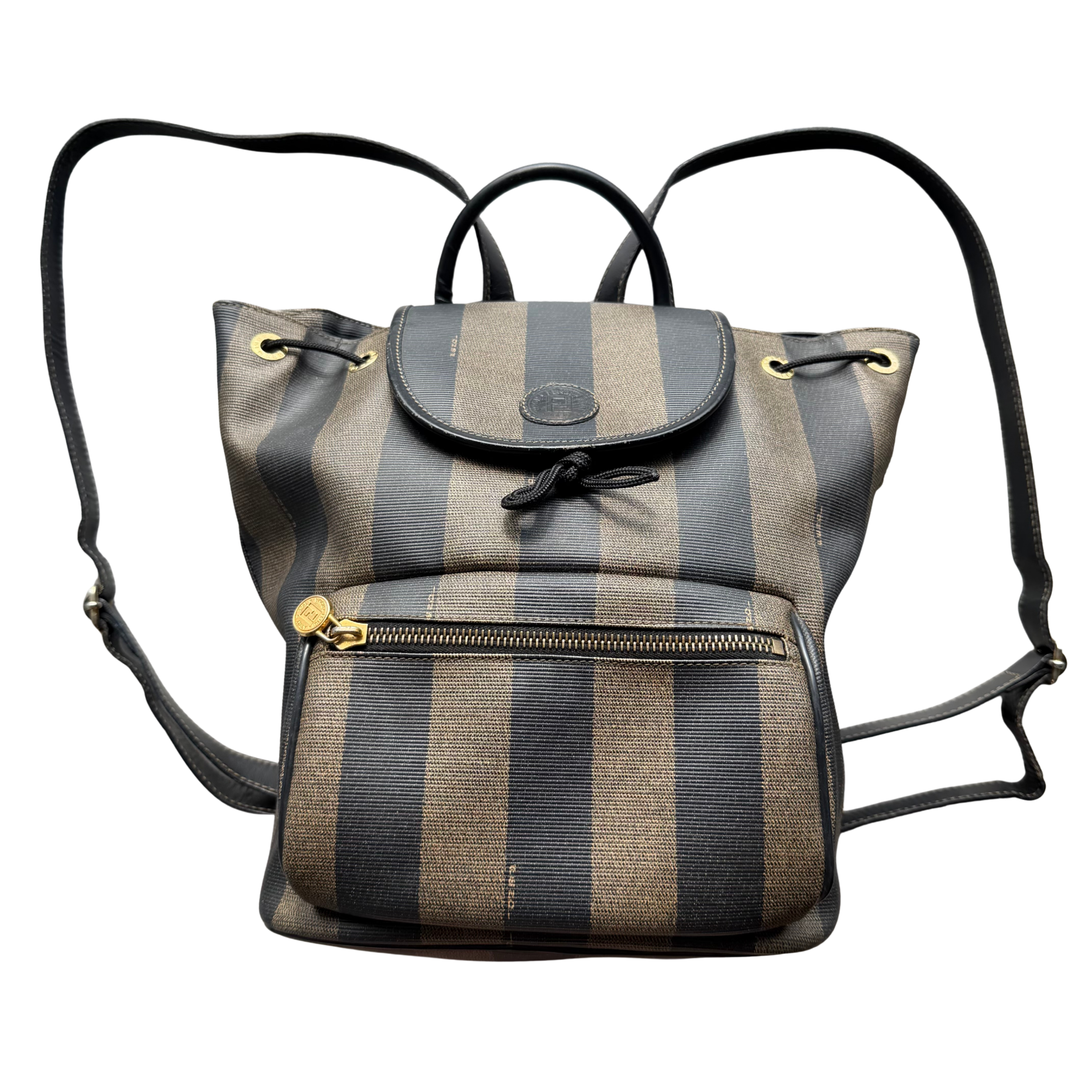 Fendi Pequin Coated Canvas Drawstring Backpack Brown