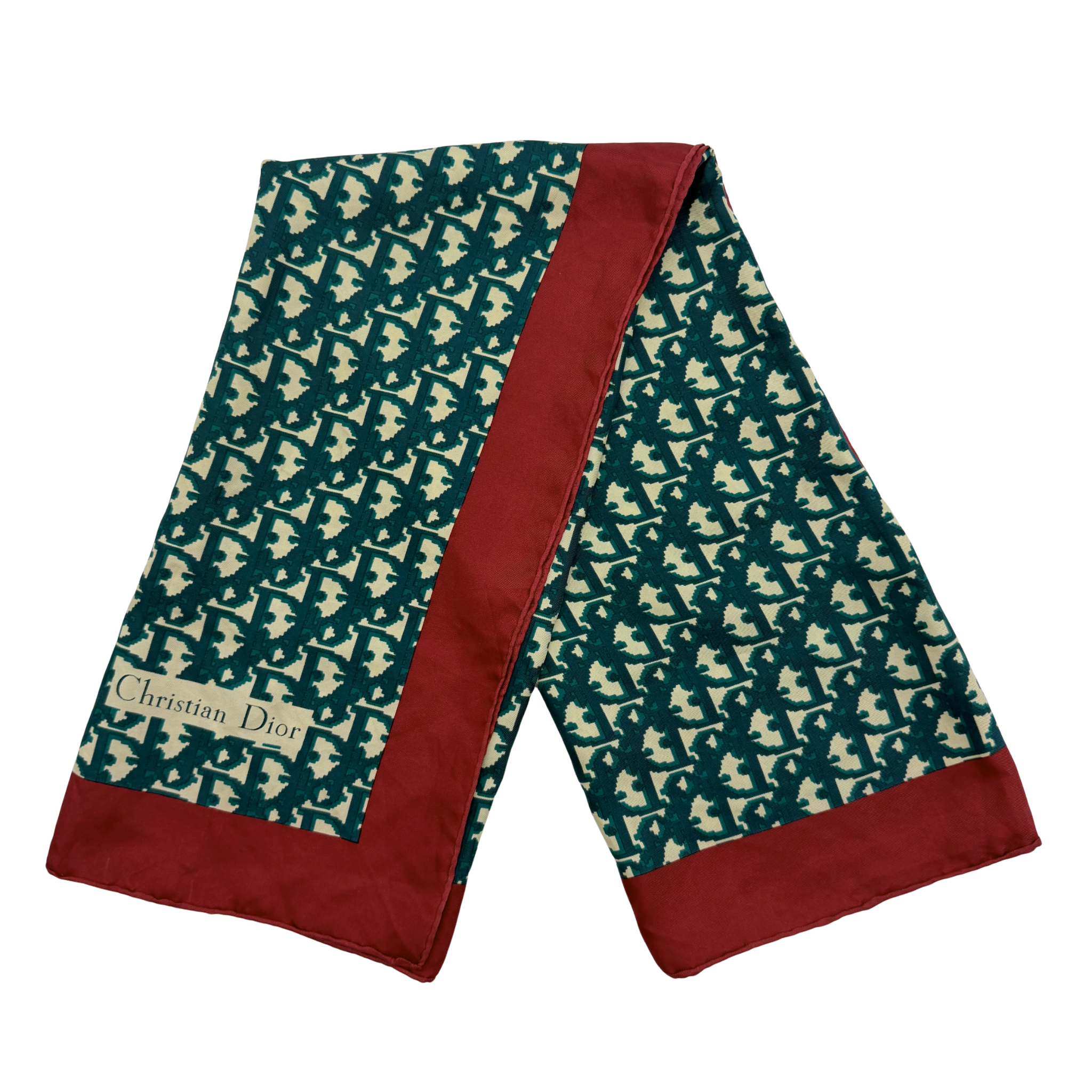 Dior Monogram Logo Silk Scarf Red/Green