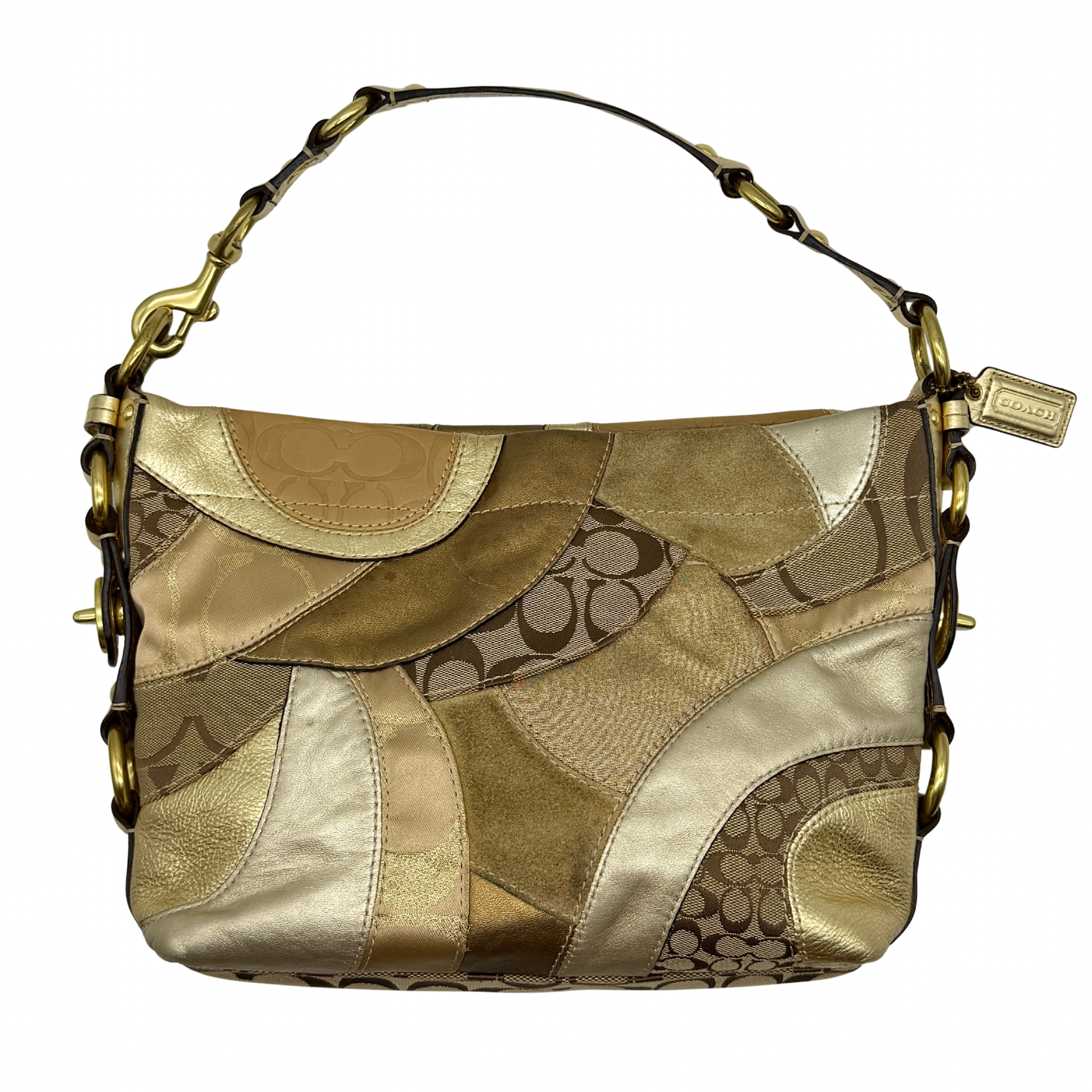 Coach Y2K Signature Carly Patchwork Shoulder Bag Beige/Gold