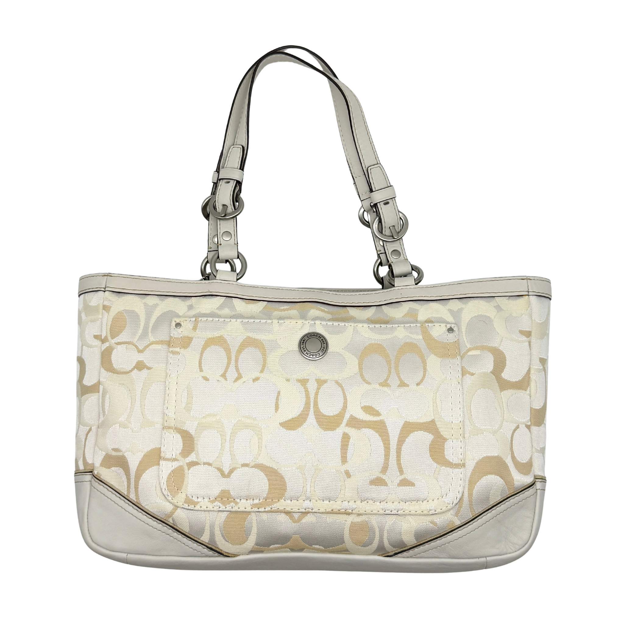 Coach Signature Canvas Tote Bag White/Beige (With Keychain)