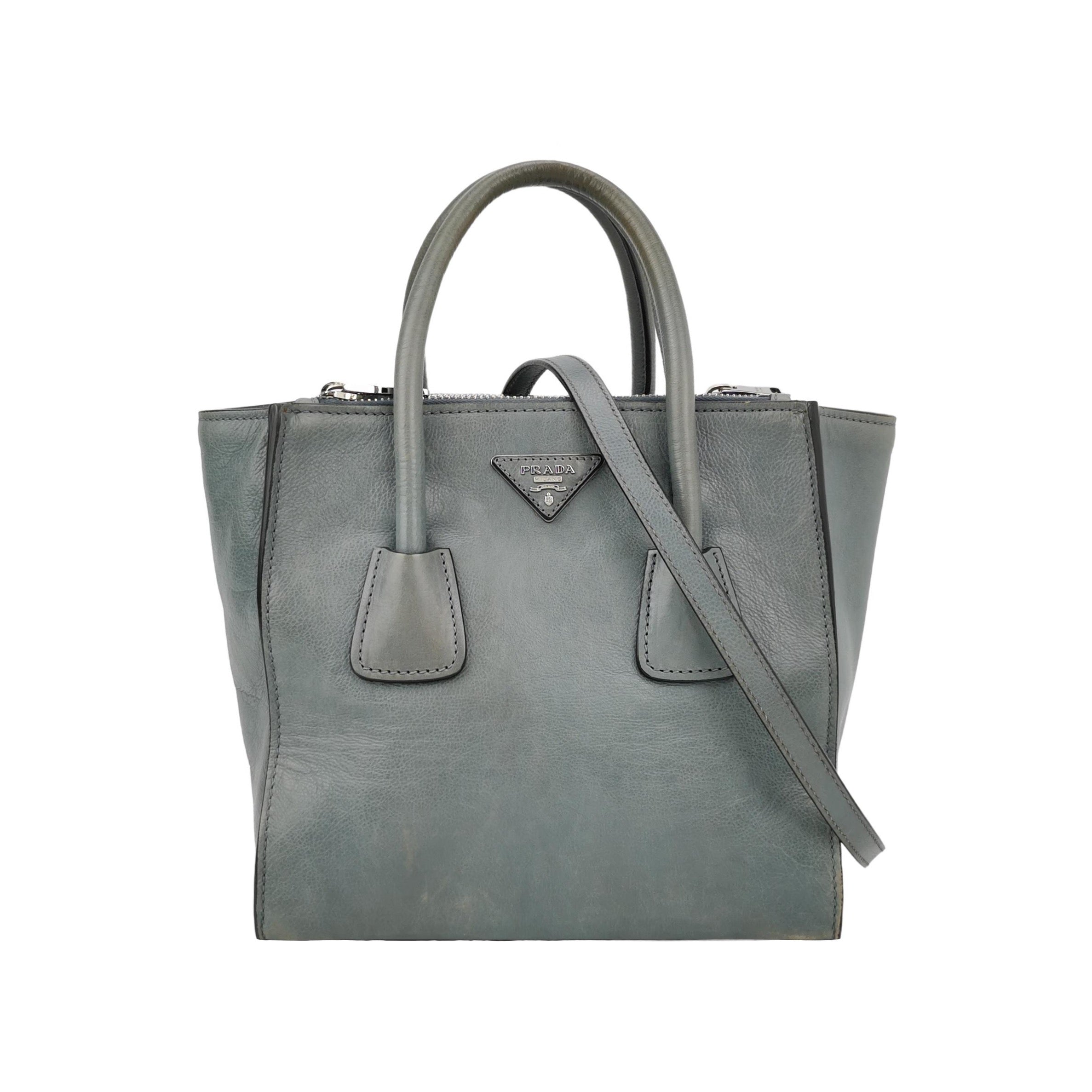 Prada 2Way Glace Twin Pocket Handbag Grey