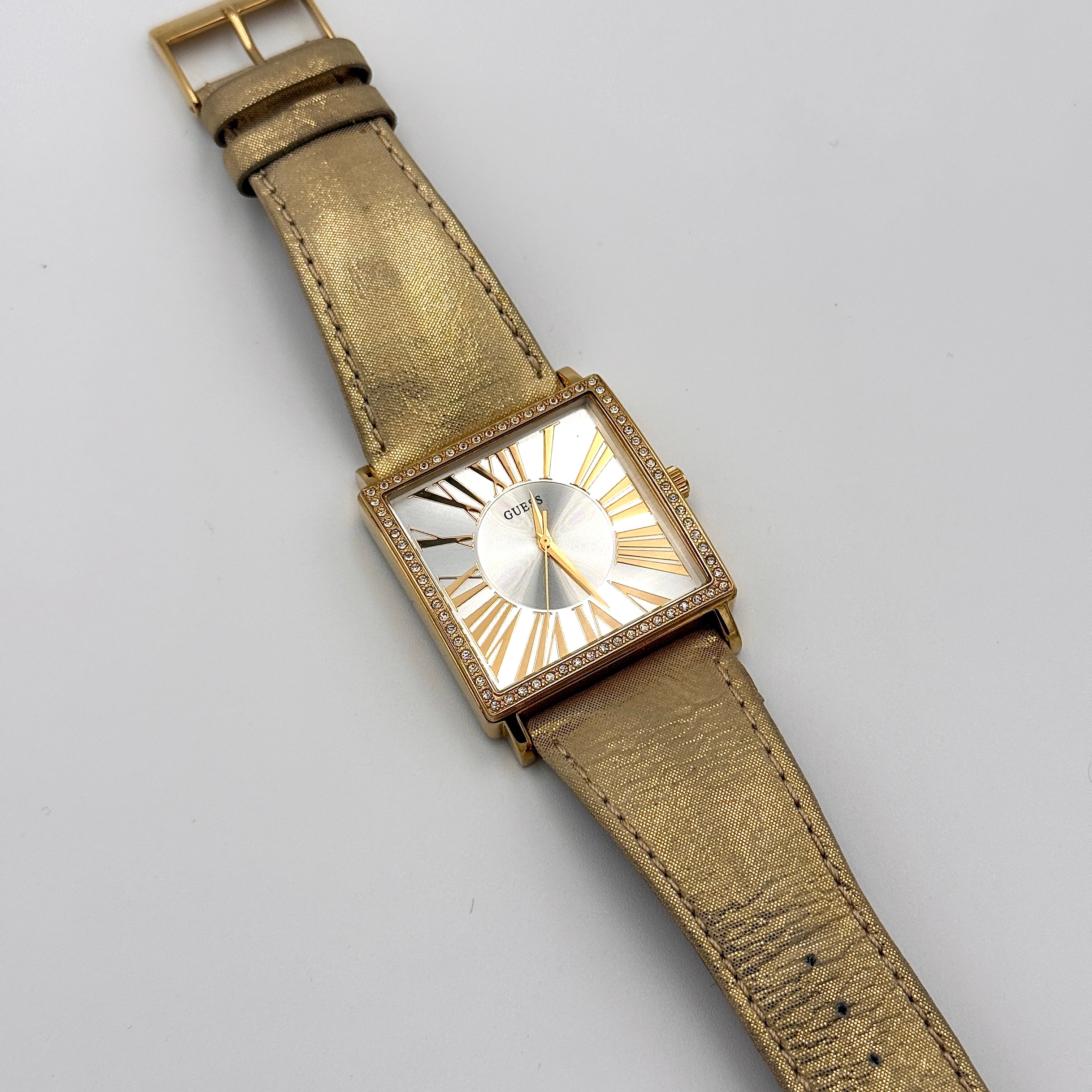Guess Crystal Bezel Square Watch Gold
