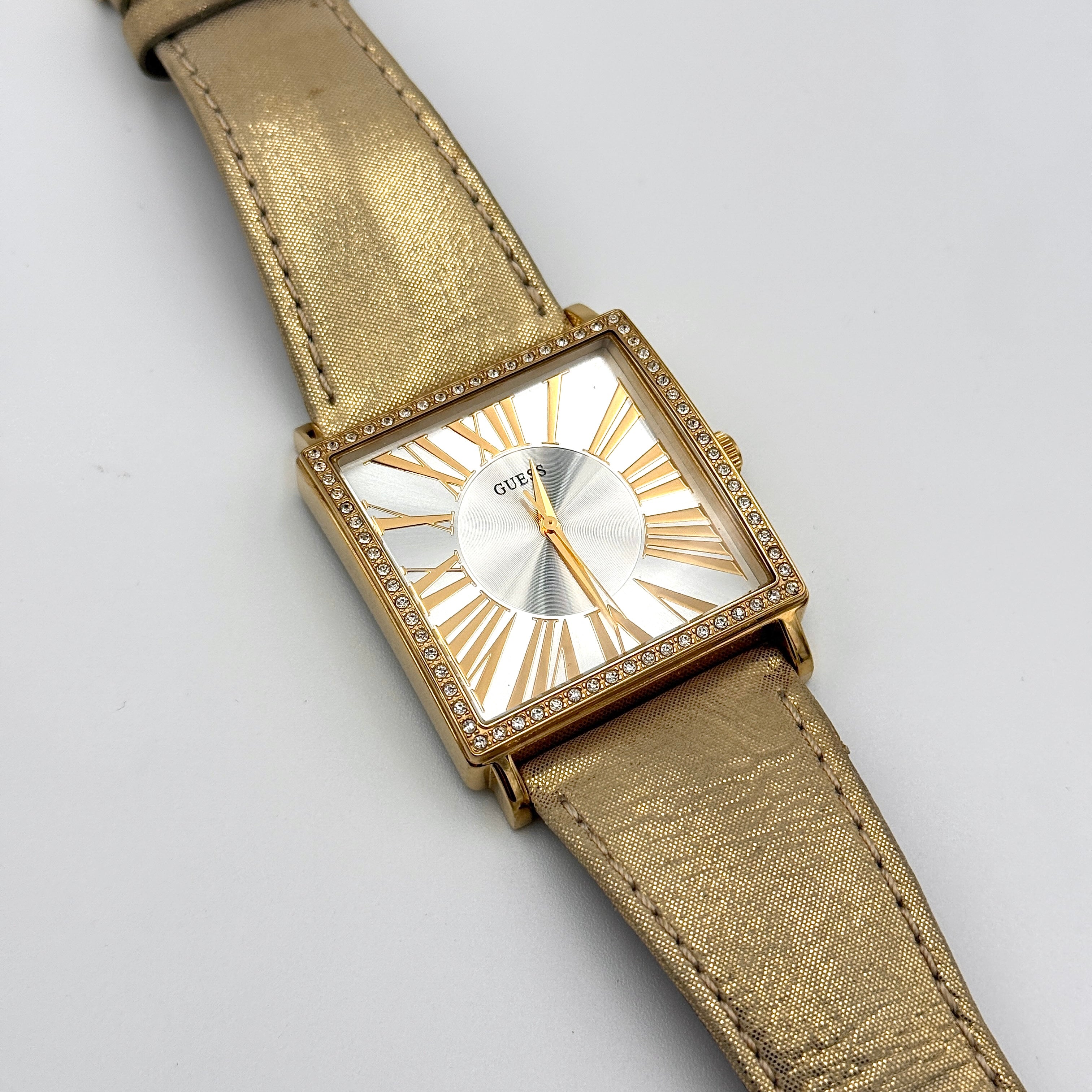 Guess Crystal Bezel Square Watch Gold