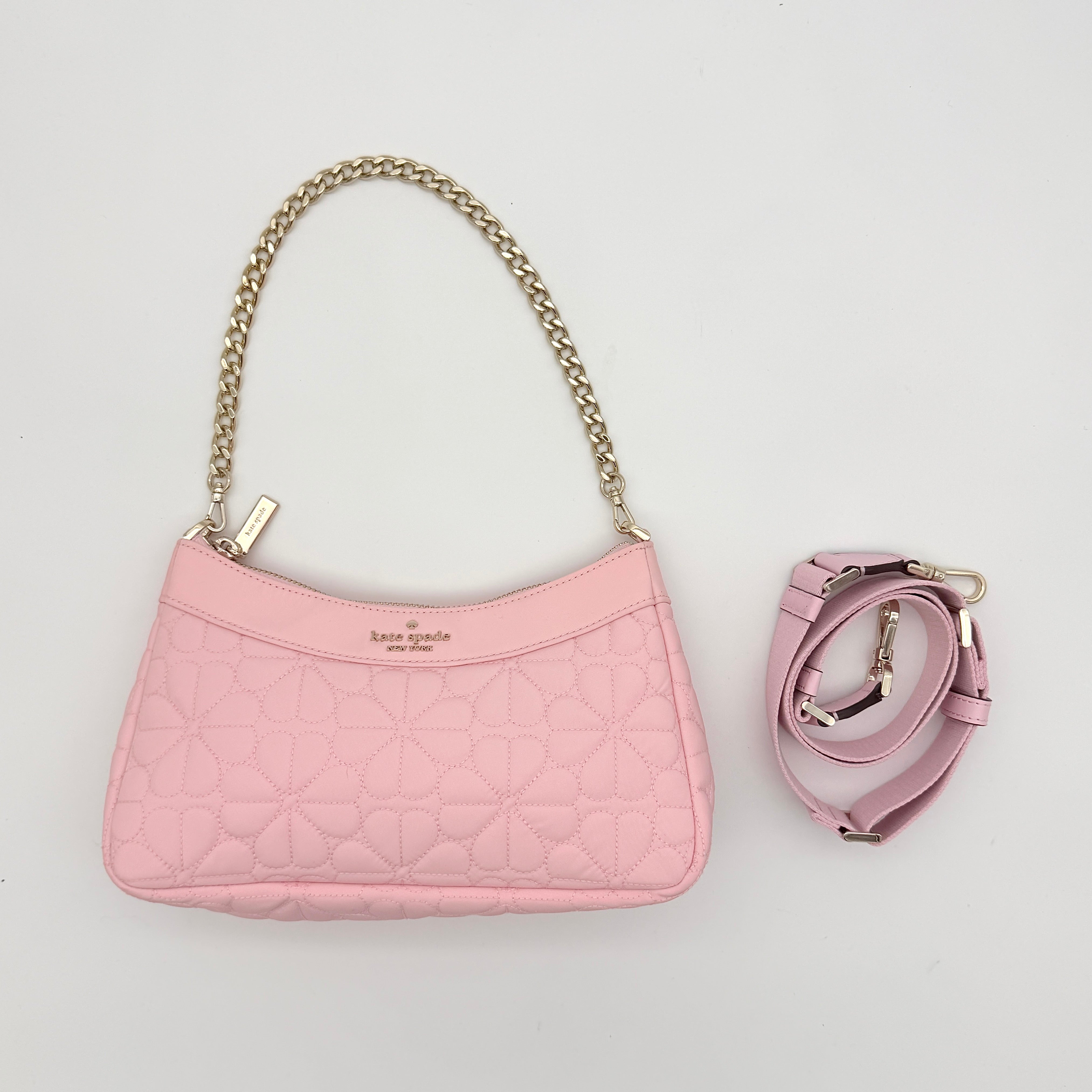Kate Spade 2Way Spade Flower Quilted Nylon Shoulder Bag Pink