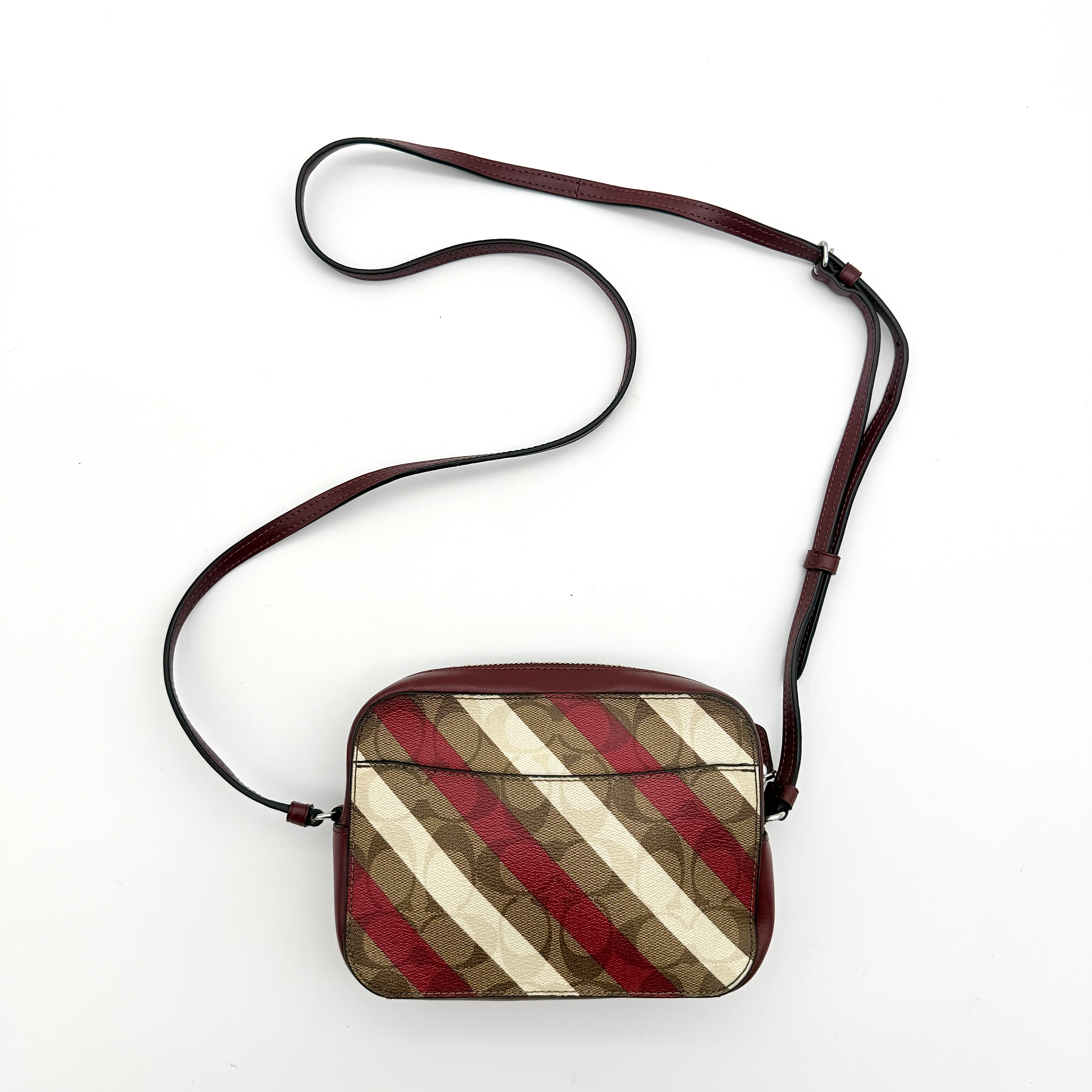Coach Signature Stripe Mini Camera Bag Beige/Red
