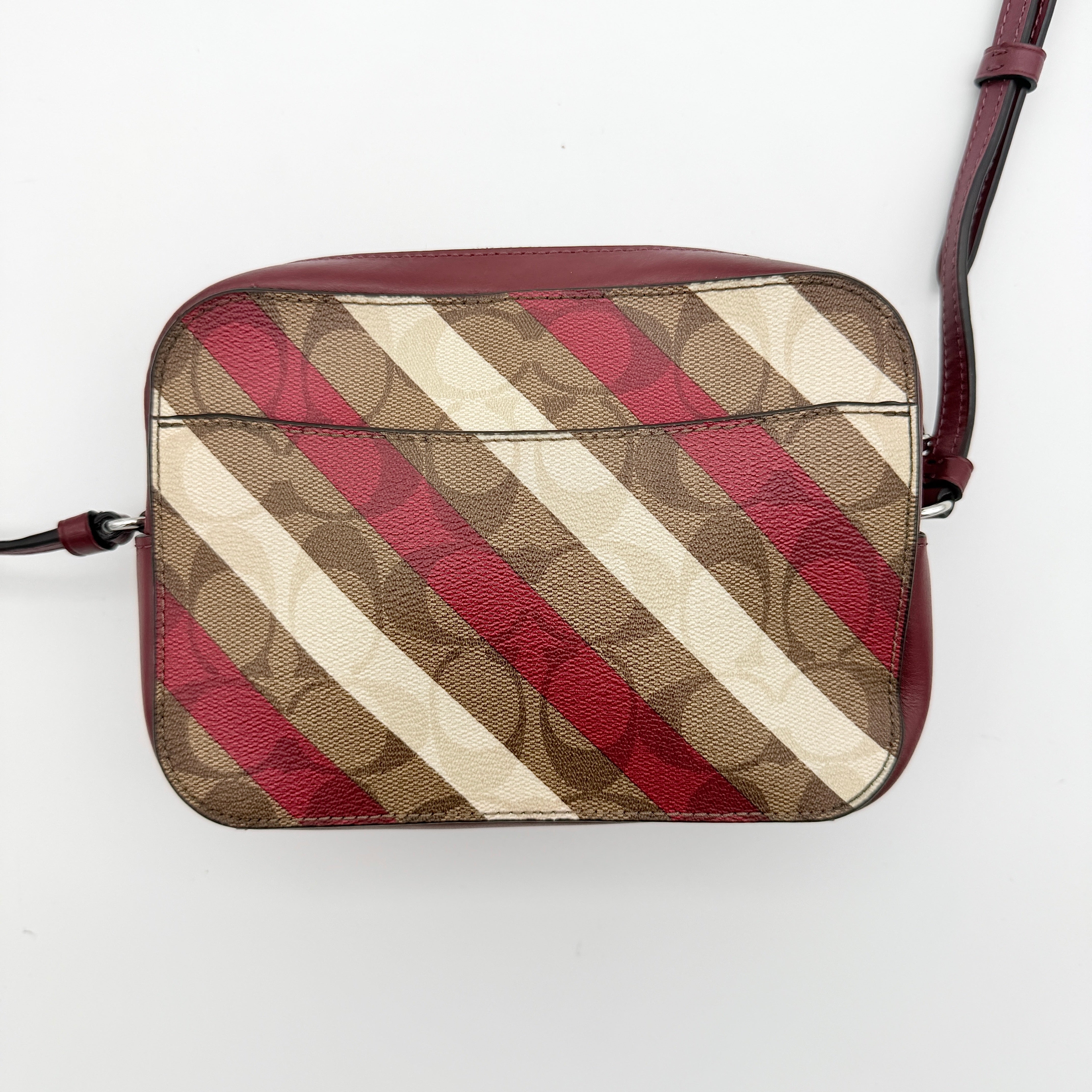 Coach Signature Stripe Mini Camera Bag Beige/Red