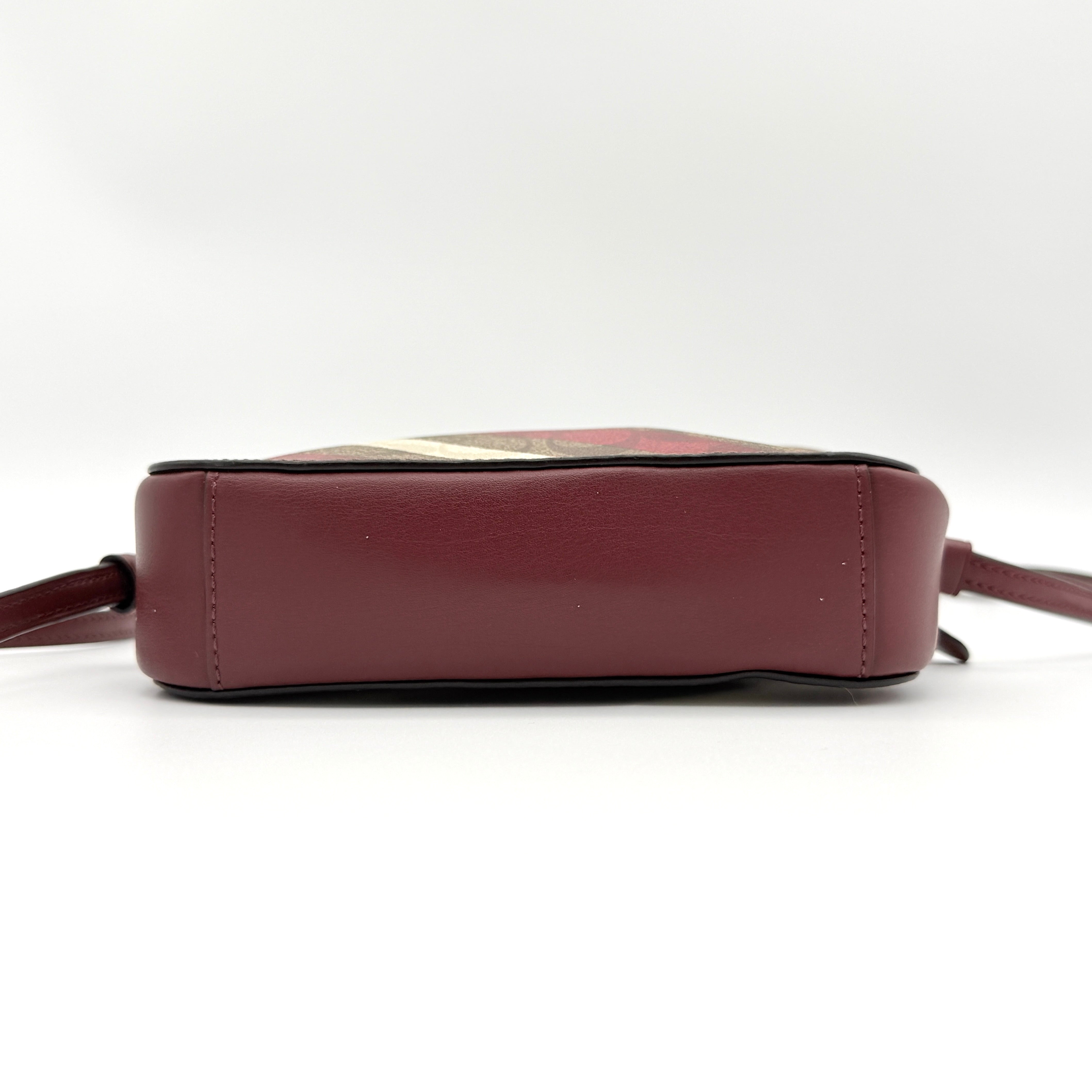 Coach Signature Stripe Mini Camera Bag Beige/Red