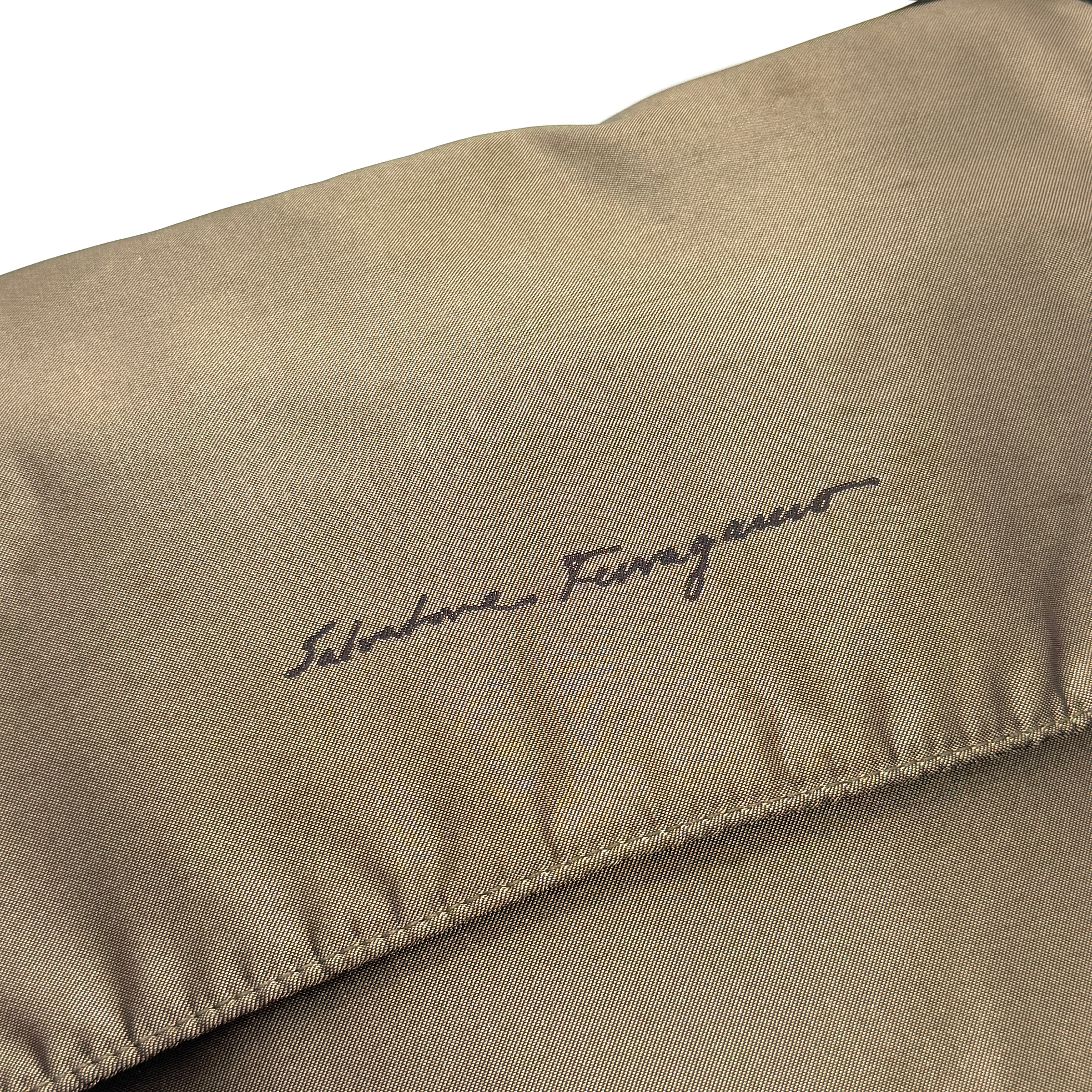 Salvatore Ferragamo Nylon Messenger Crossbody Bag Brown