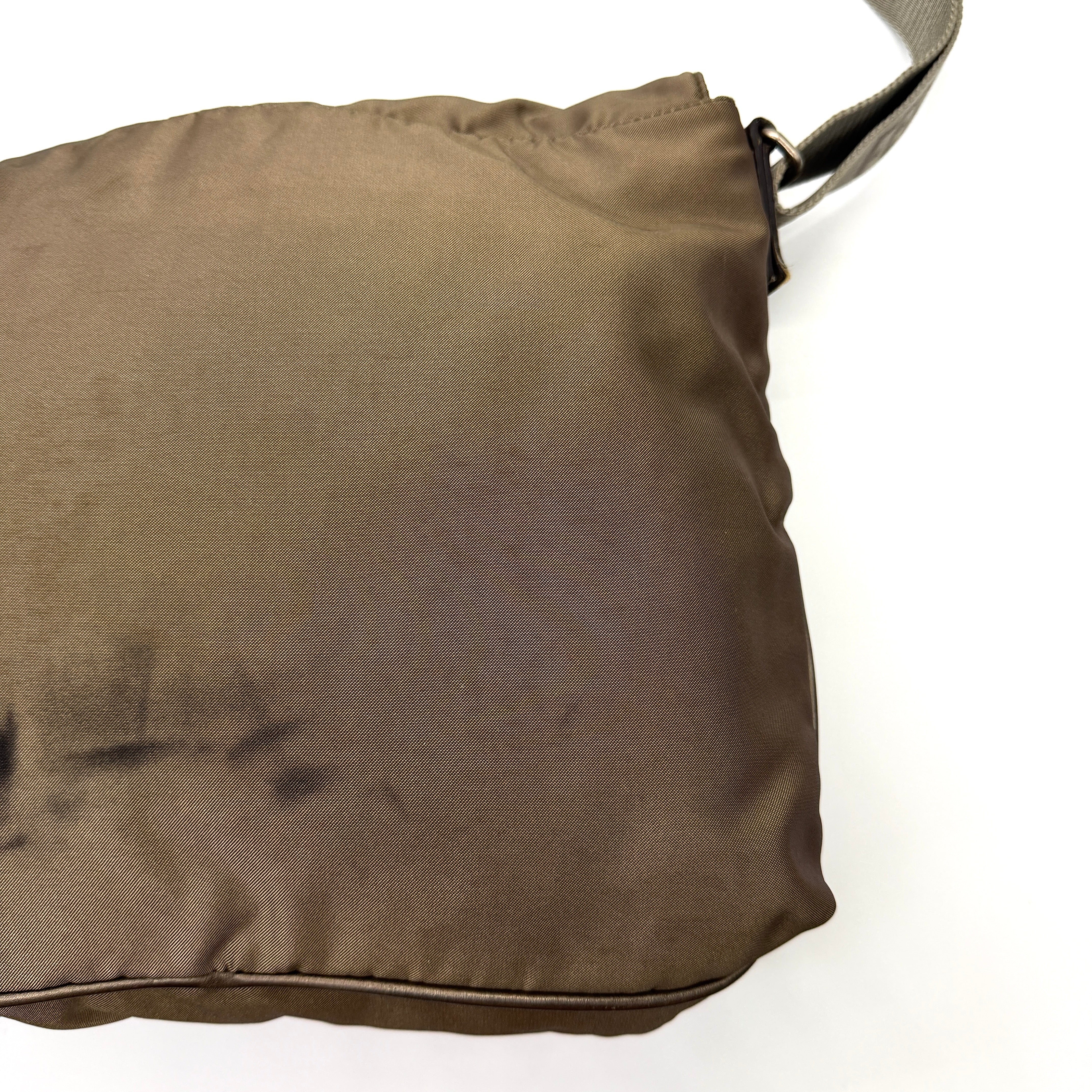 Salvatore Ferragamo Nylon Messenger Crossbody Bag Brown