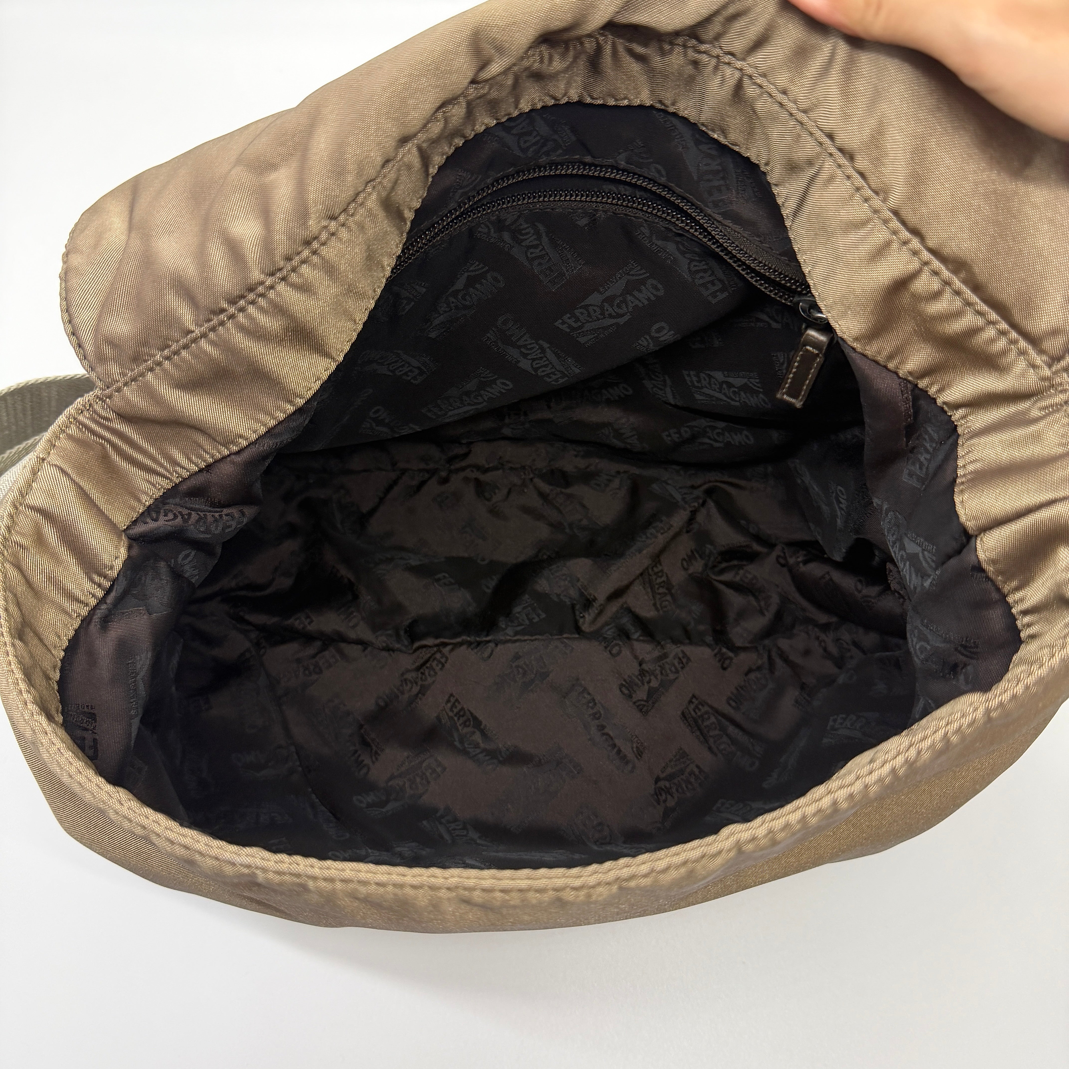 Salvatore Ferragamo Nylon Messenger Crossbody Bag Brown