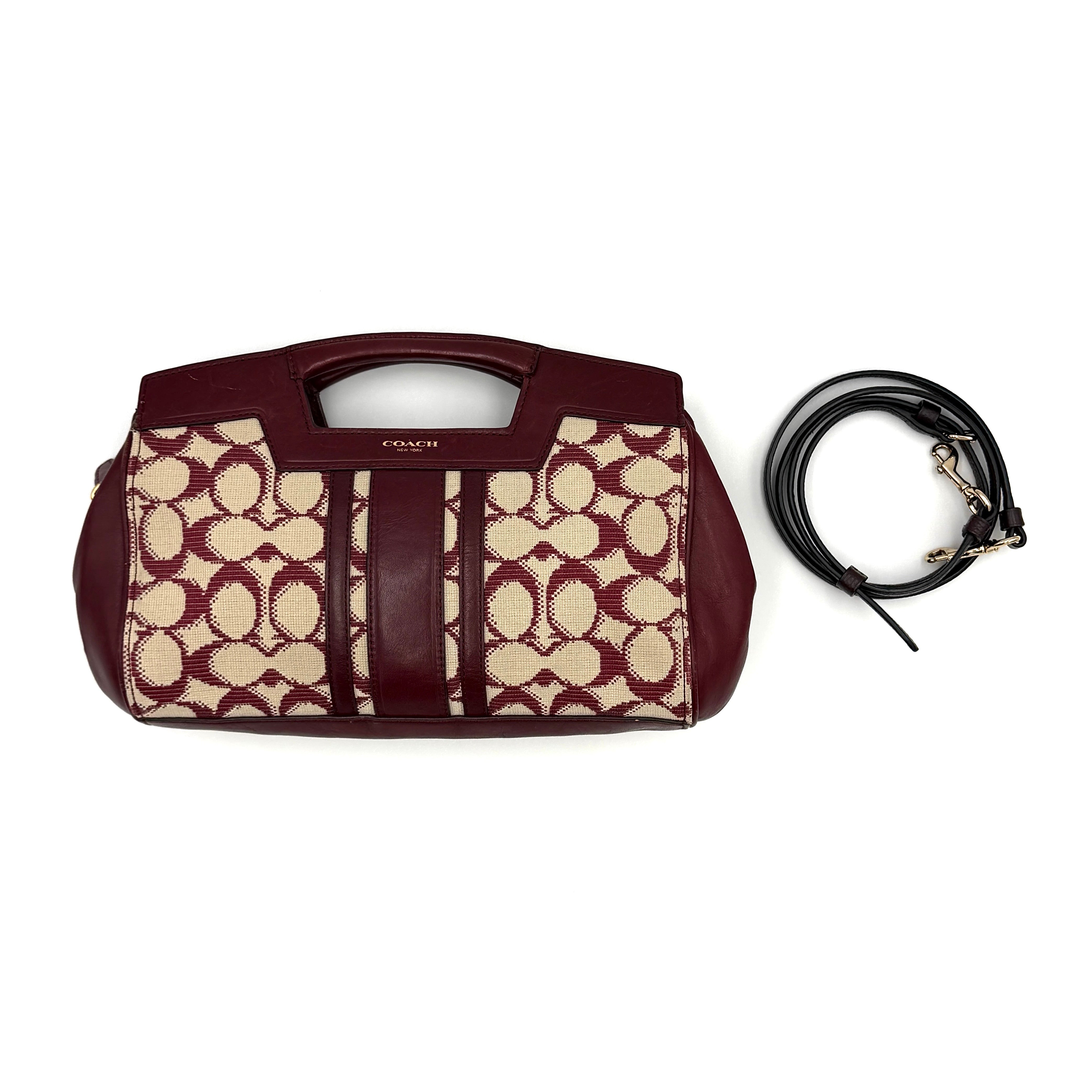 Coach 2Way Stripe Mini Handbag Burgundy/Cream