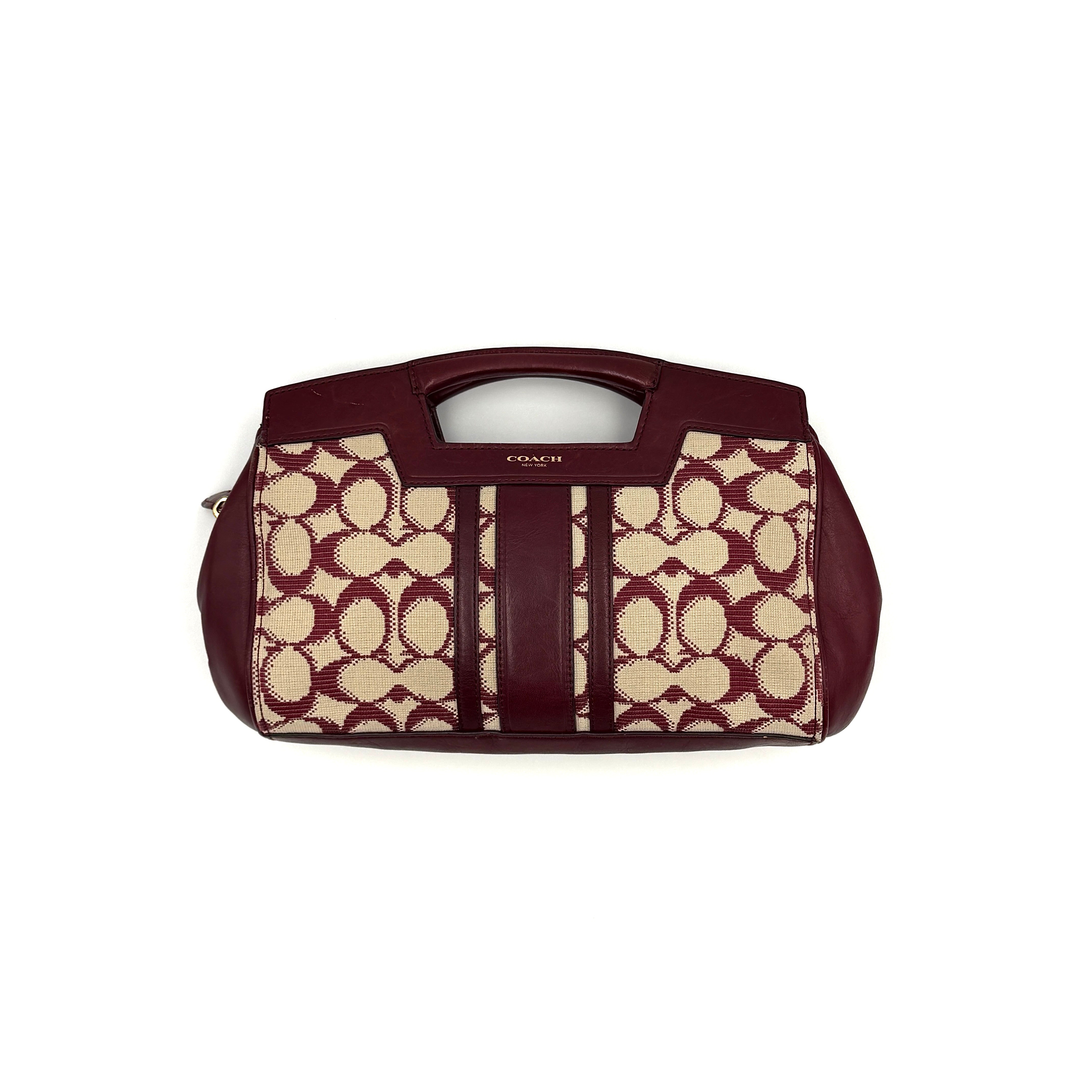Coach 2Way Stripe Mini Handbag Burgundy/Cream