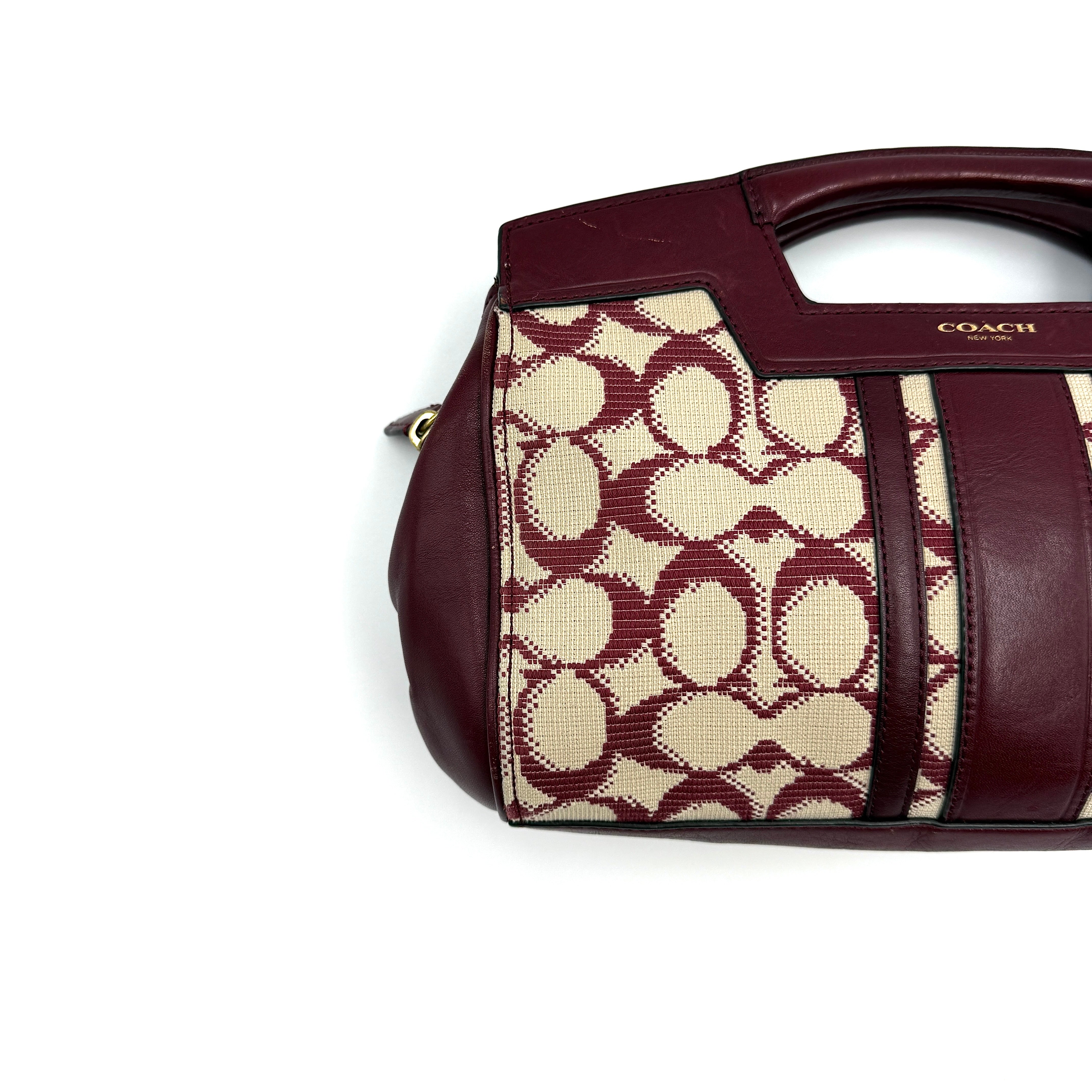 Coach 2Way Stripe Mini Handbag Burgundy/Cream