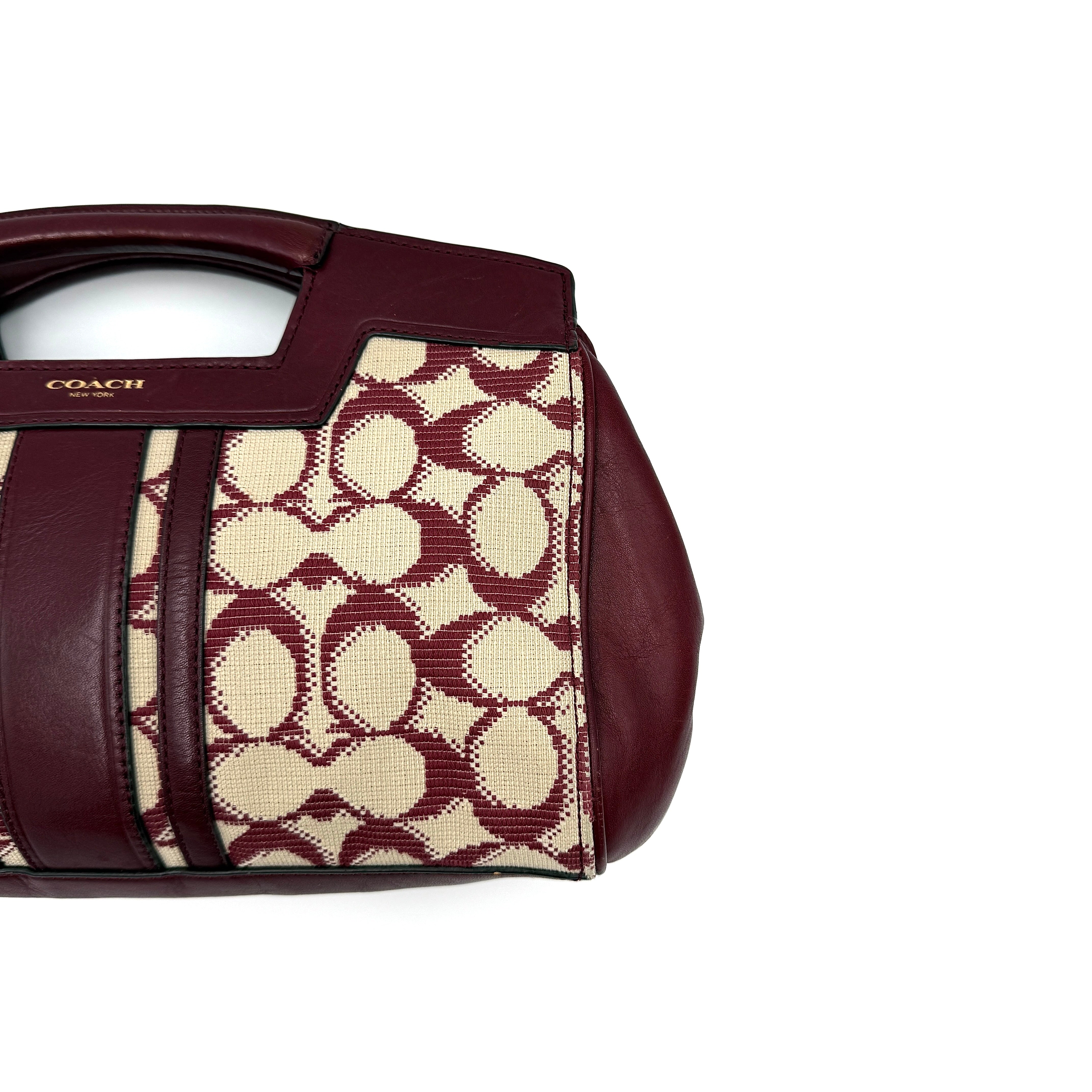 Coach 2Way Stripe Mini Handbag Burgundy/Cream