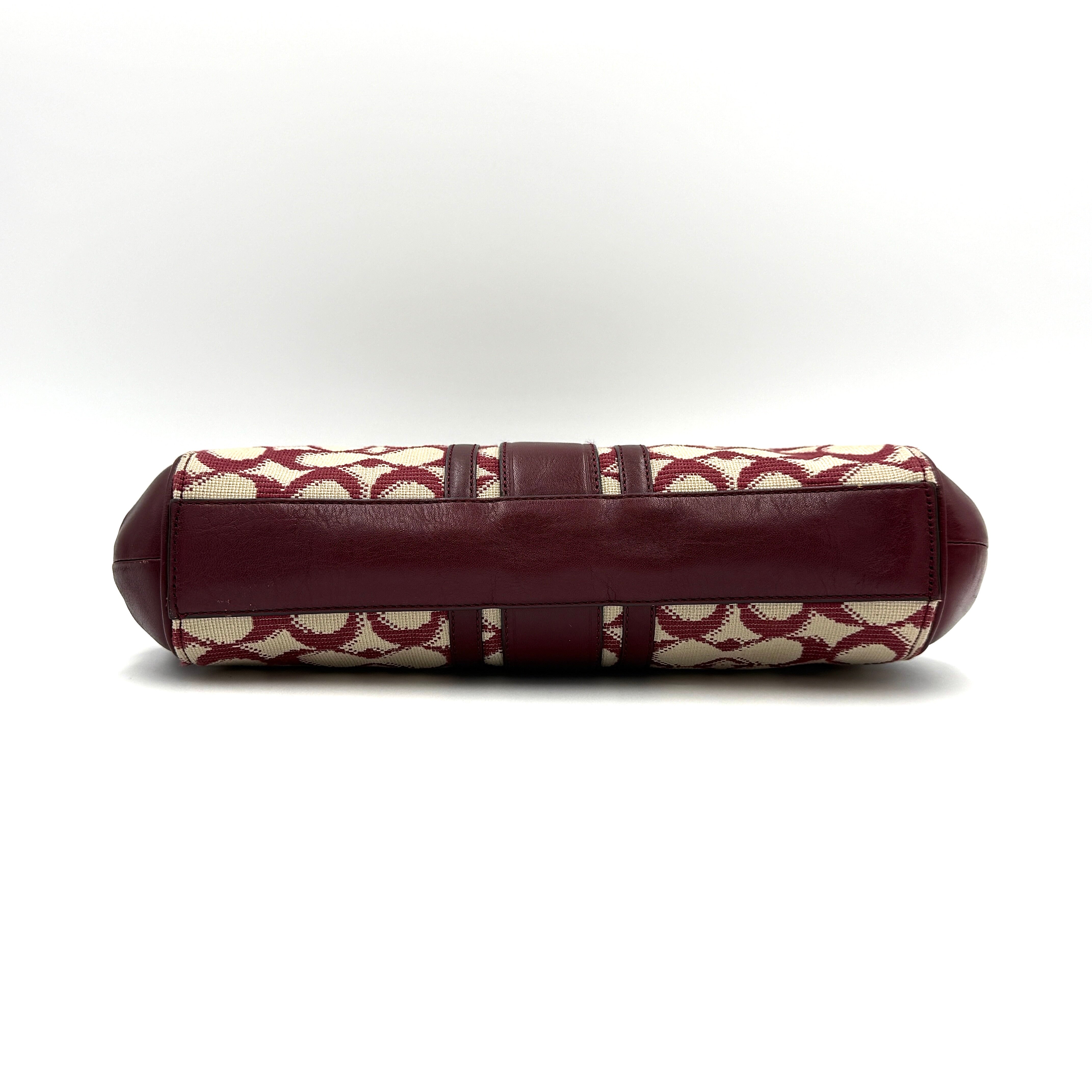 Coach 2Way Stripe Mini Handbag Burgundy/Cream