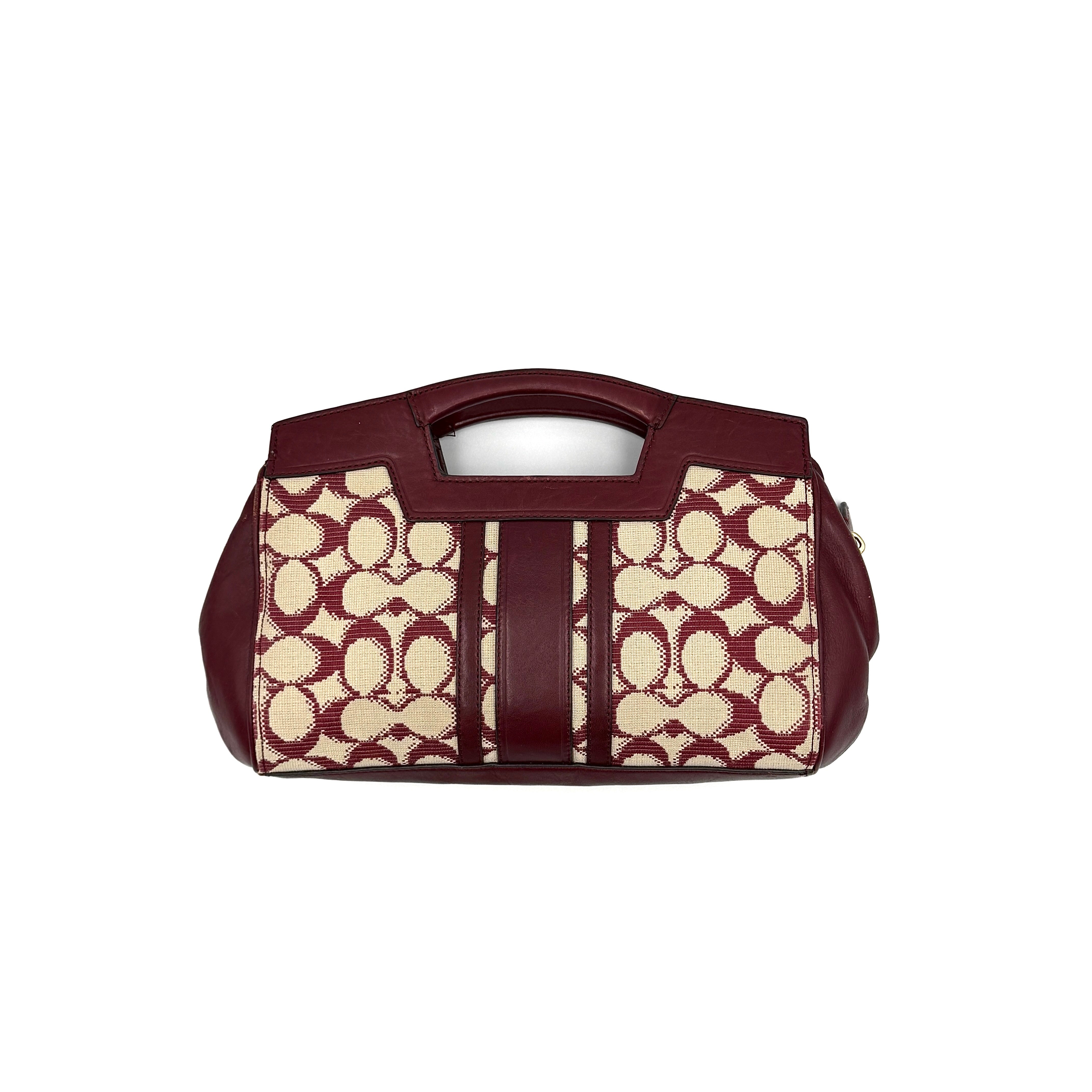 Coach 2Way Stripe Mini Handbag Burgundy/Cream