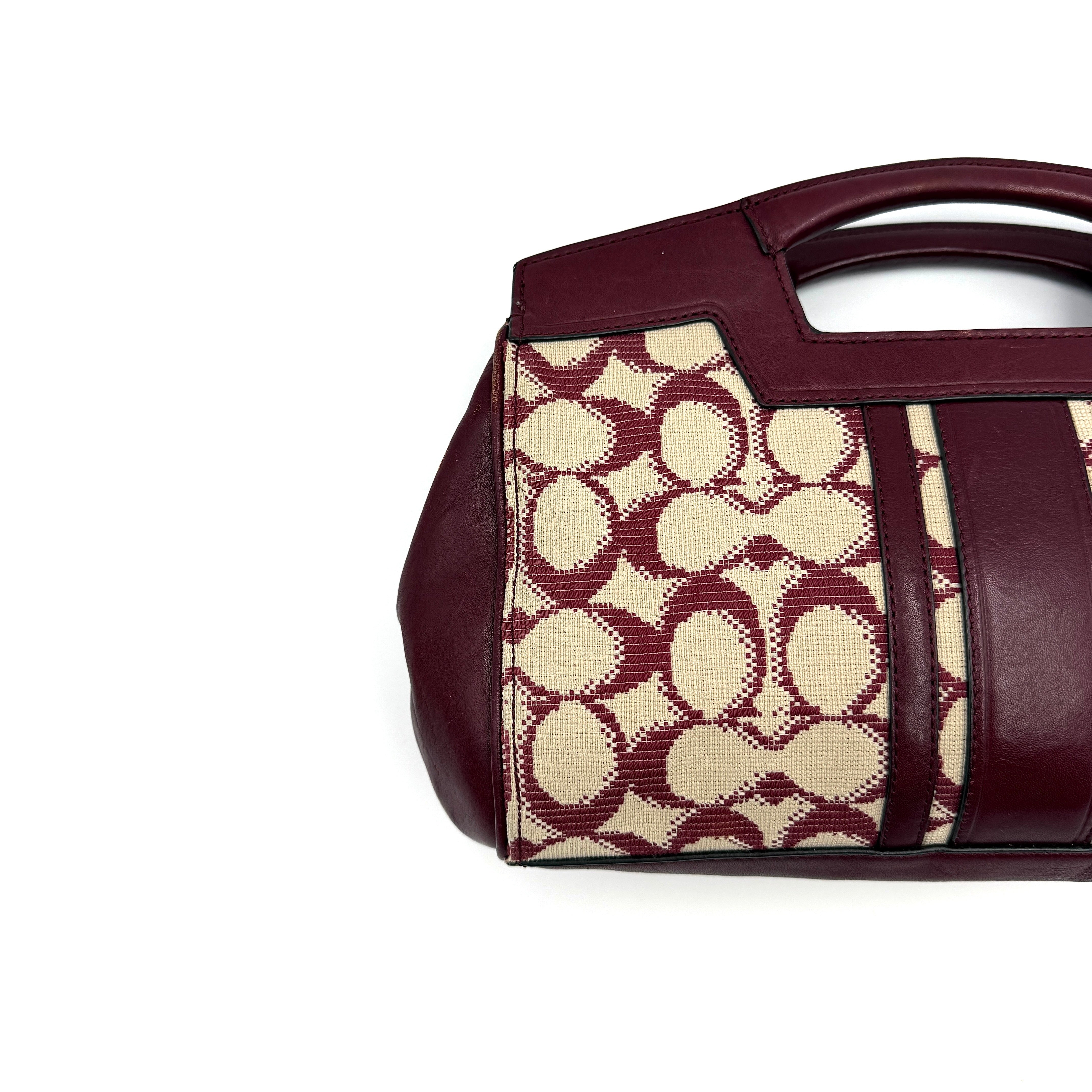 Coach 2Way Stripe Mini Handbag Burgundy/Cream