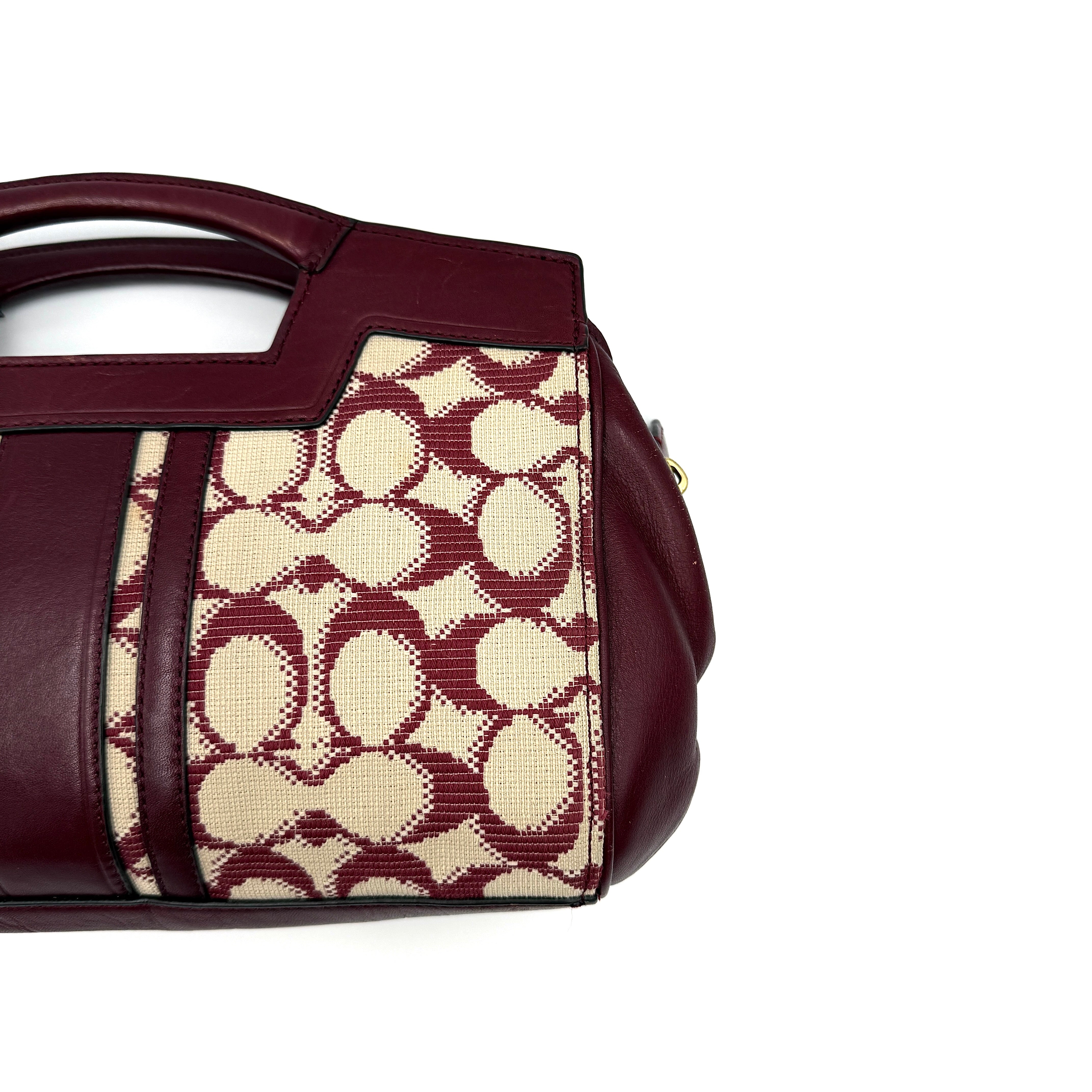 Coach 2Way Stripe Mini Handbag Burgundy/Cream