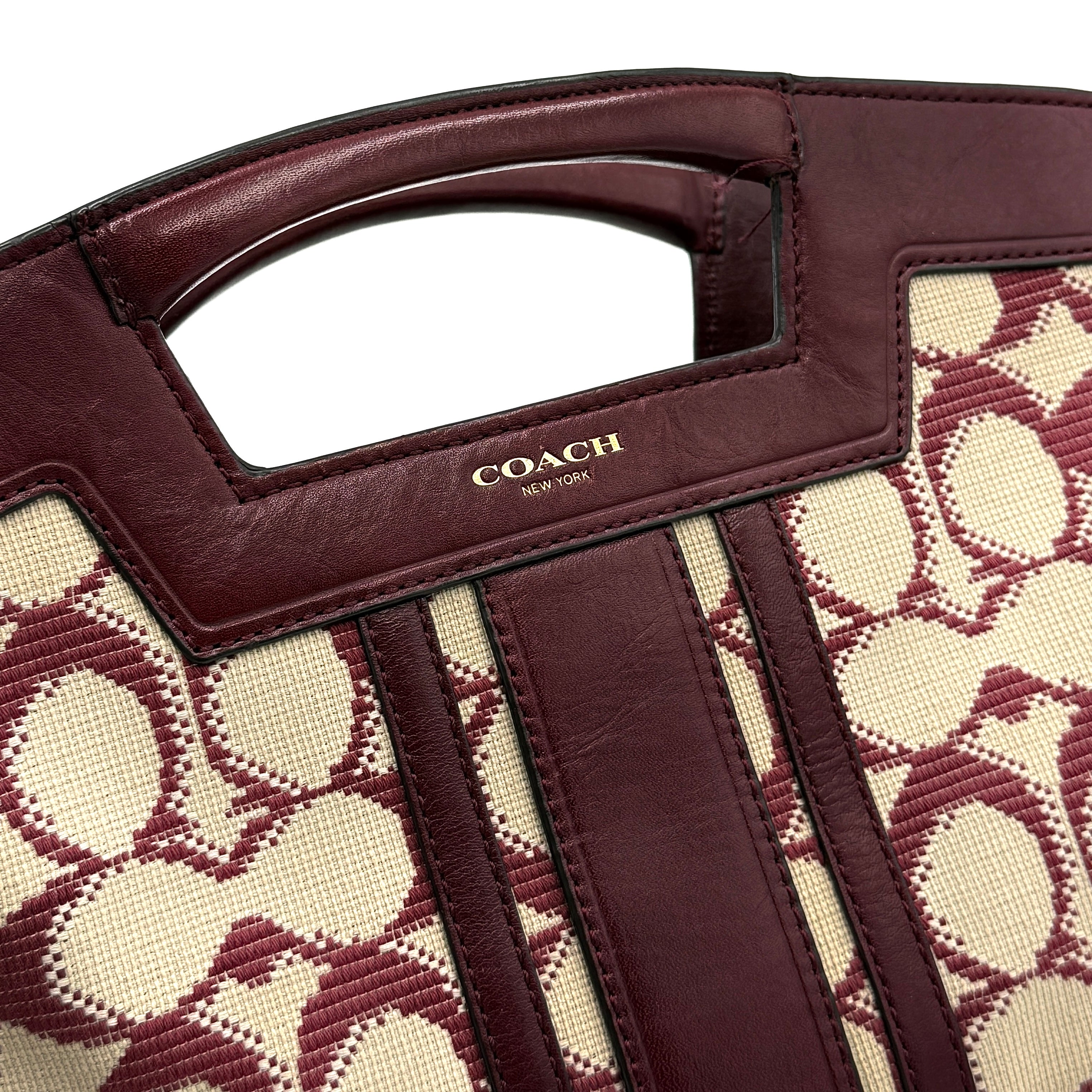 Coach 2Way Stripe Mini Handbag Burgundy/Cream