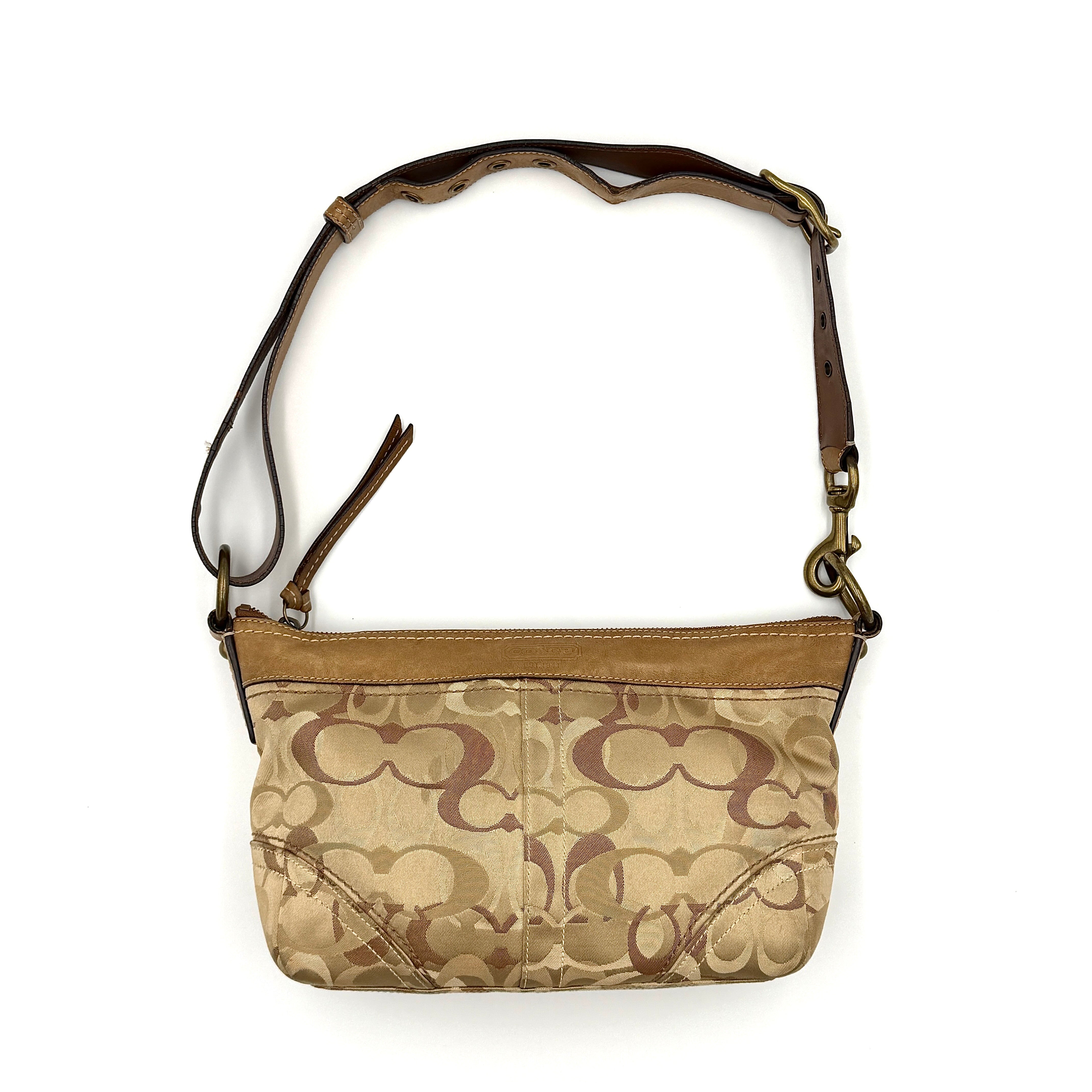 Coach 2Way Signature Canvas Shoulder Bag Beige/Brown