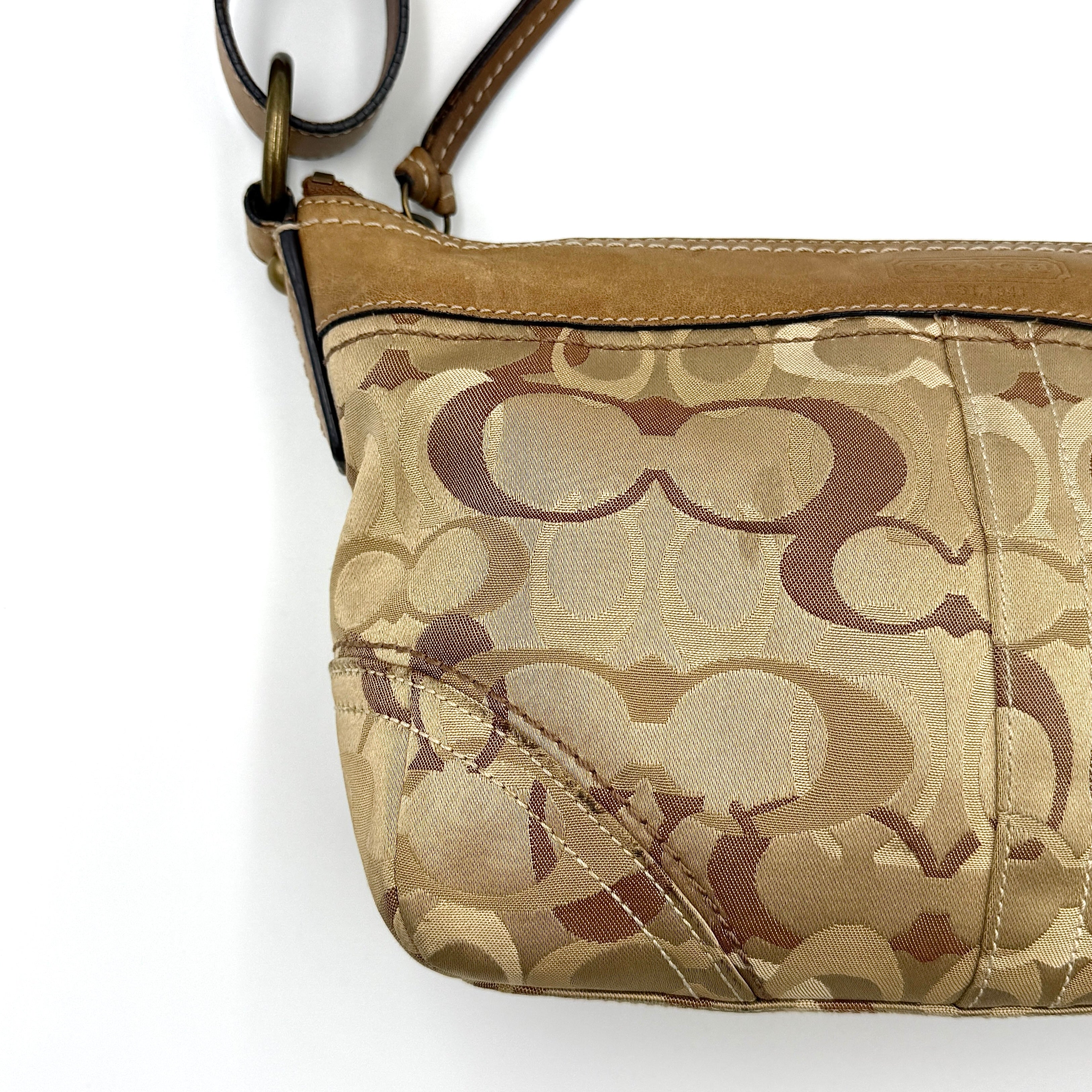 Coach 2Way Signature Canvas Shoulder Bag Beige/Brown