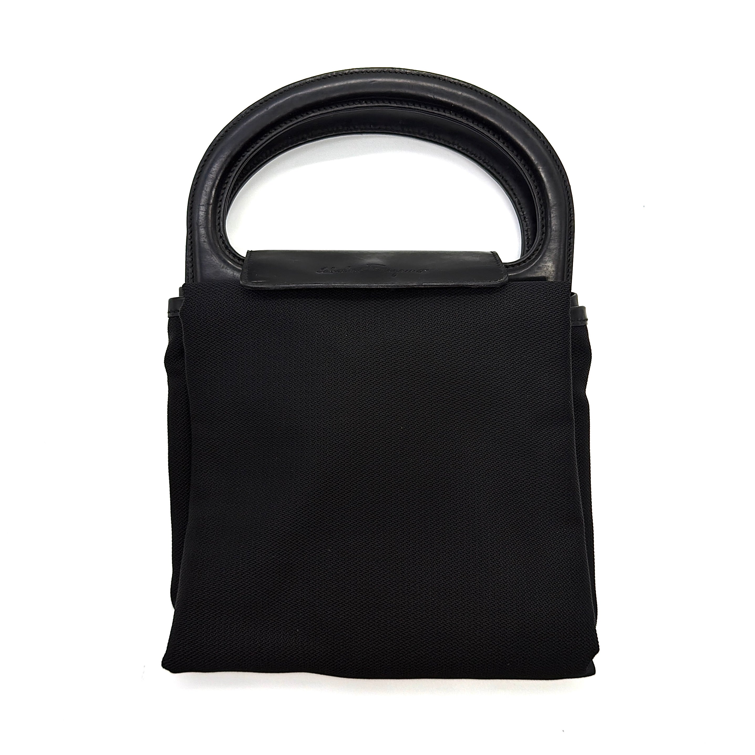 Salvatore Ferragamo Gancini Nylon Handbag Black (Foldable)