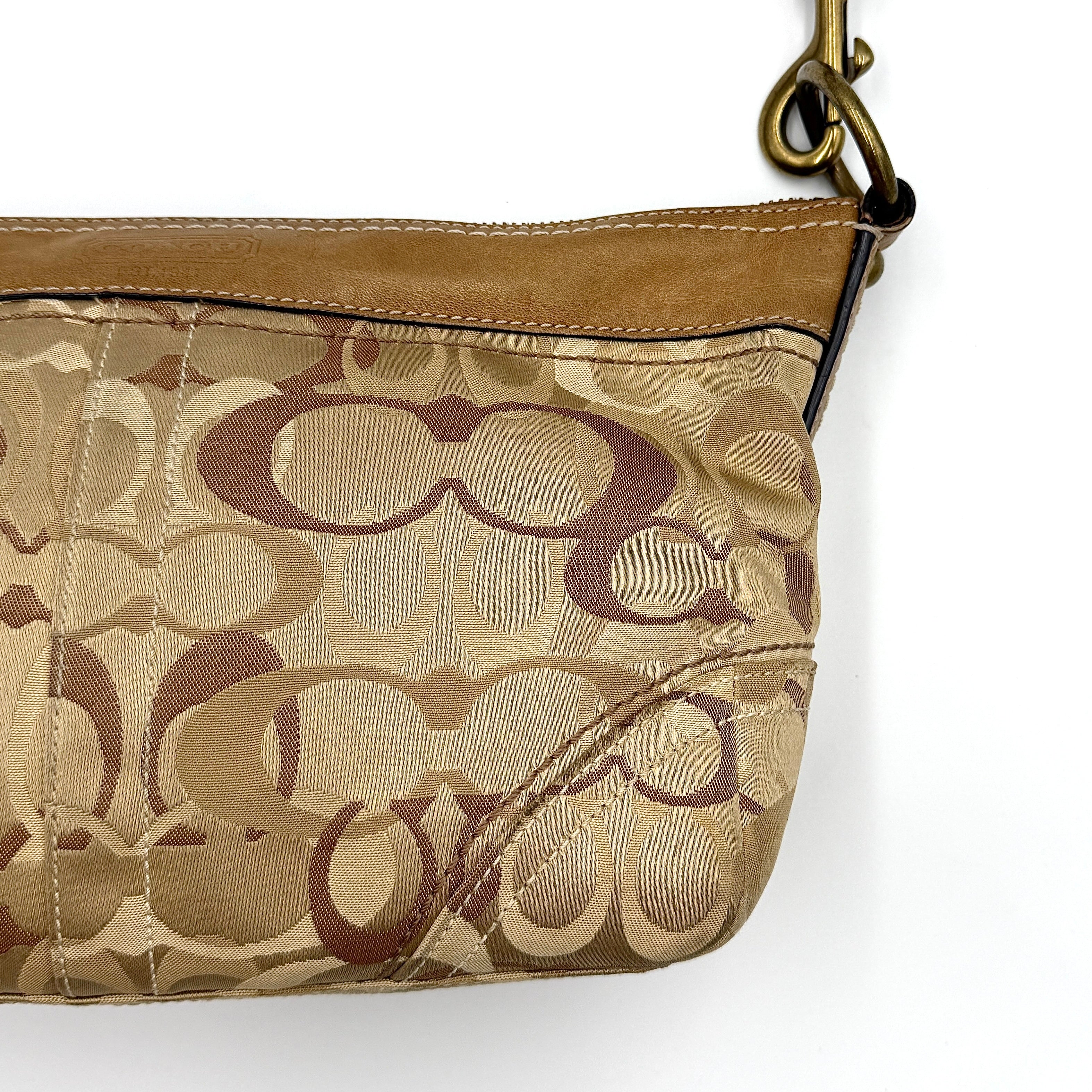 Coach 2Way Signature Canvas Shoulder Bag Beige/Brown