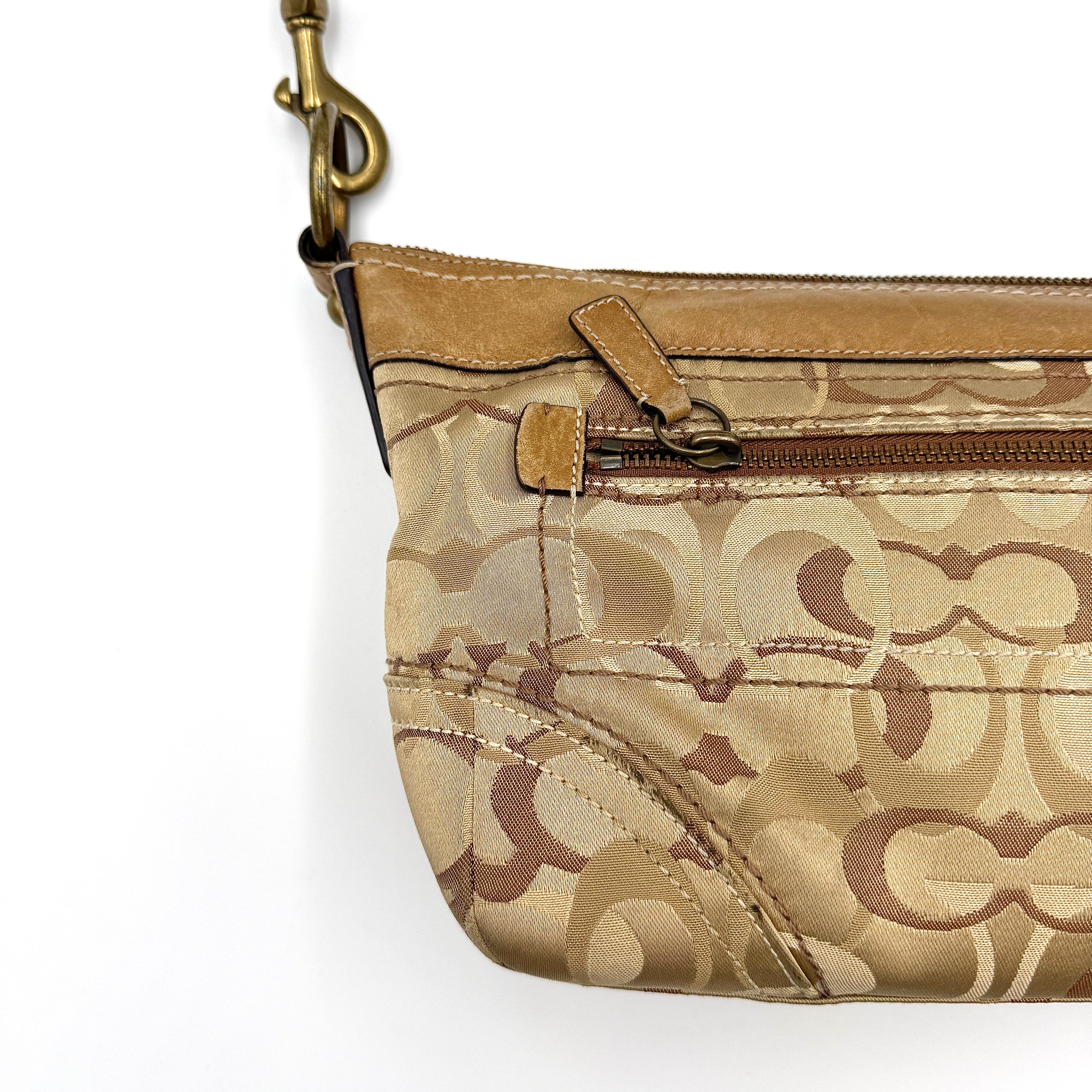 Coach 2Way Signature Canvas Shoulder Bag Beige/Brown