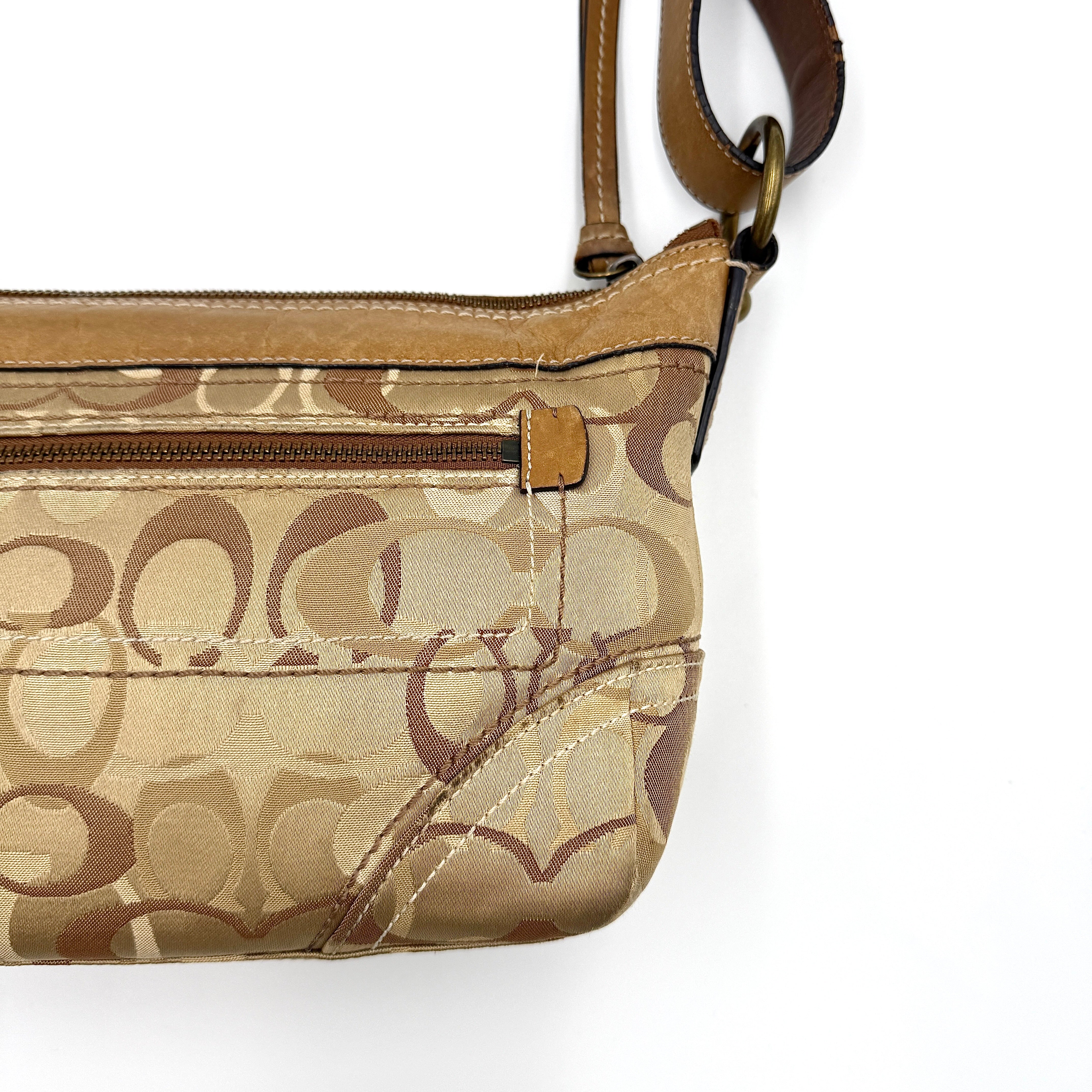 Coach 2Way Signature Canvas Shoulder Bag Beige/Brown