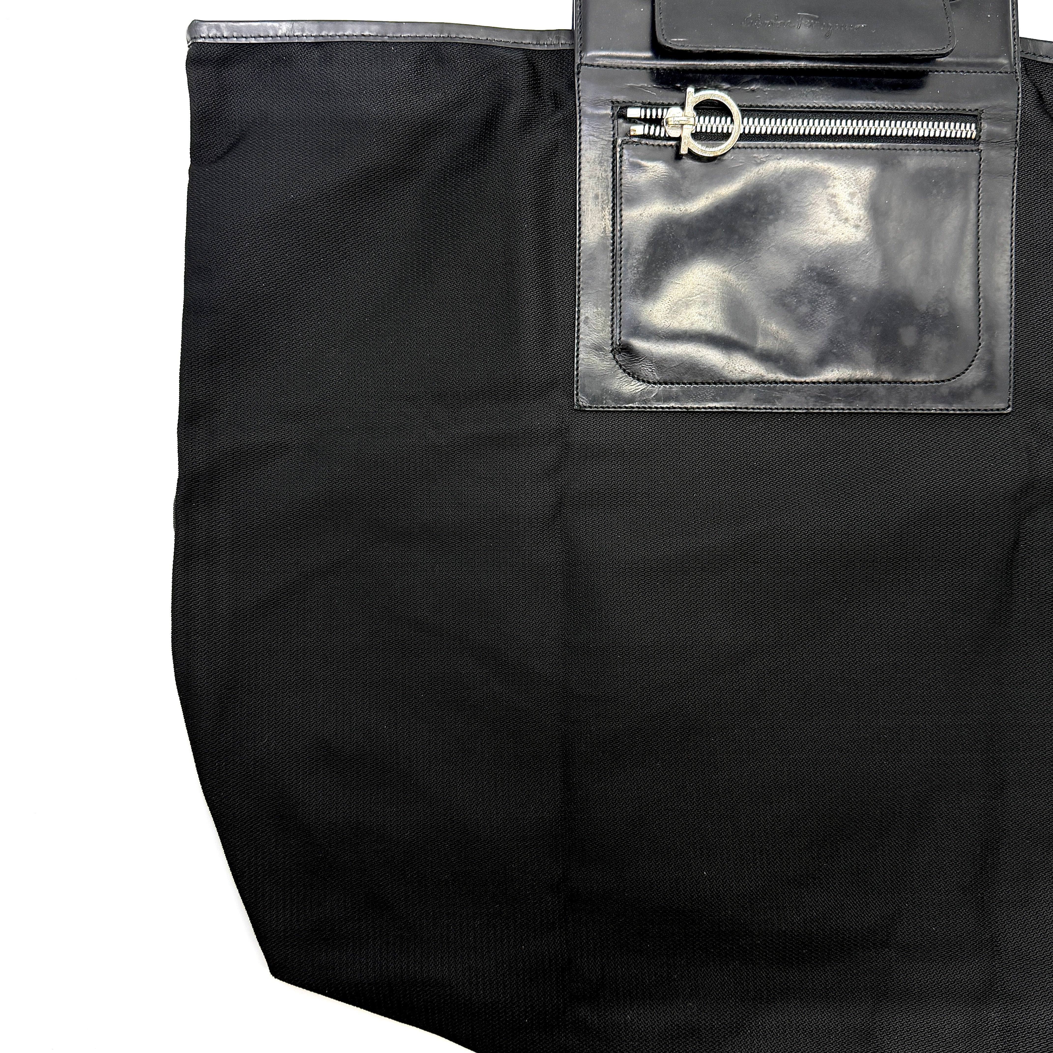 Salvatore Ferragamo Gancini Nylon Handbag Black (Foldable)