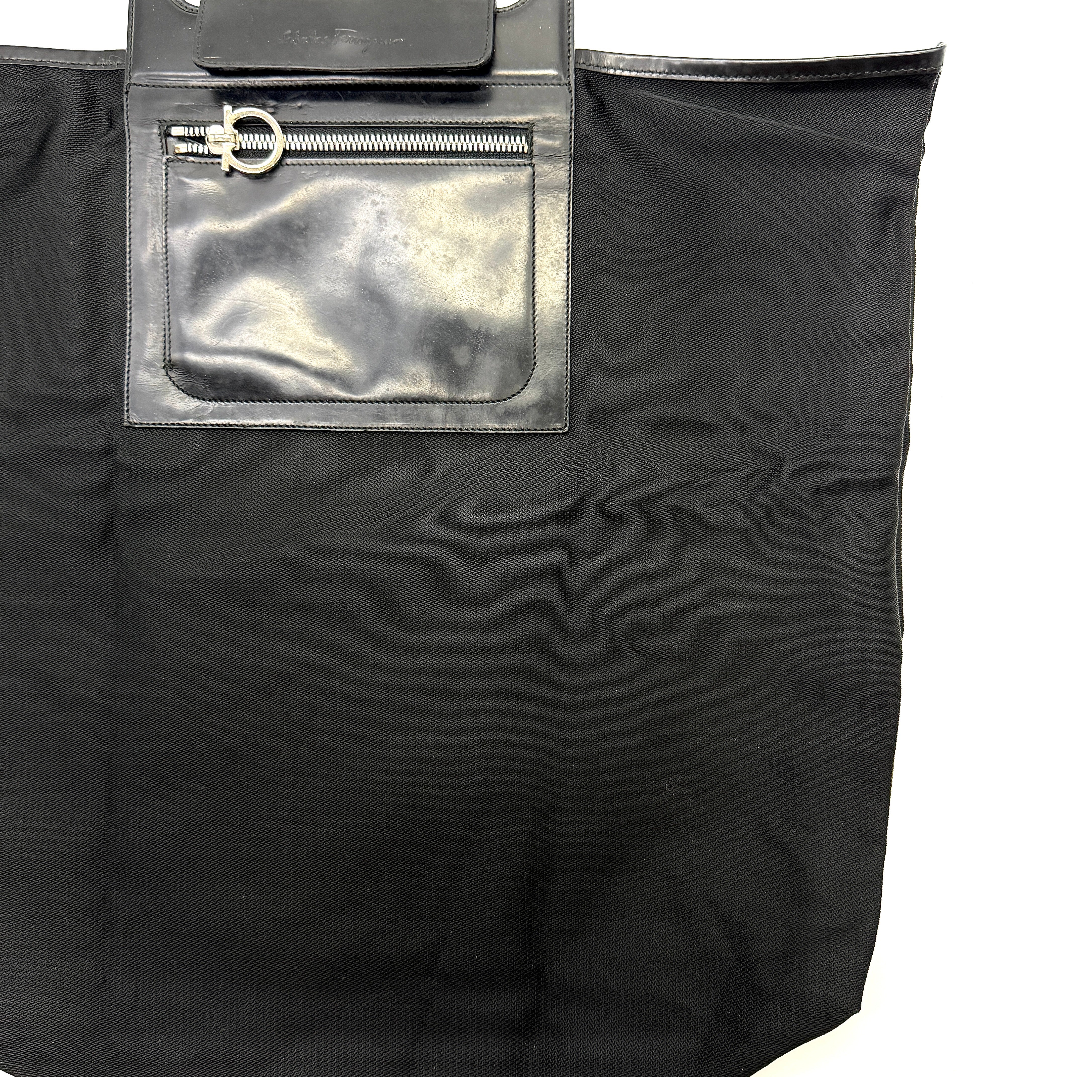 Salvatore Ferragamo Gancini Nylon Handbag Black (Foldable)