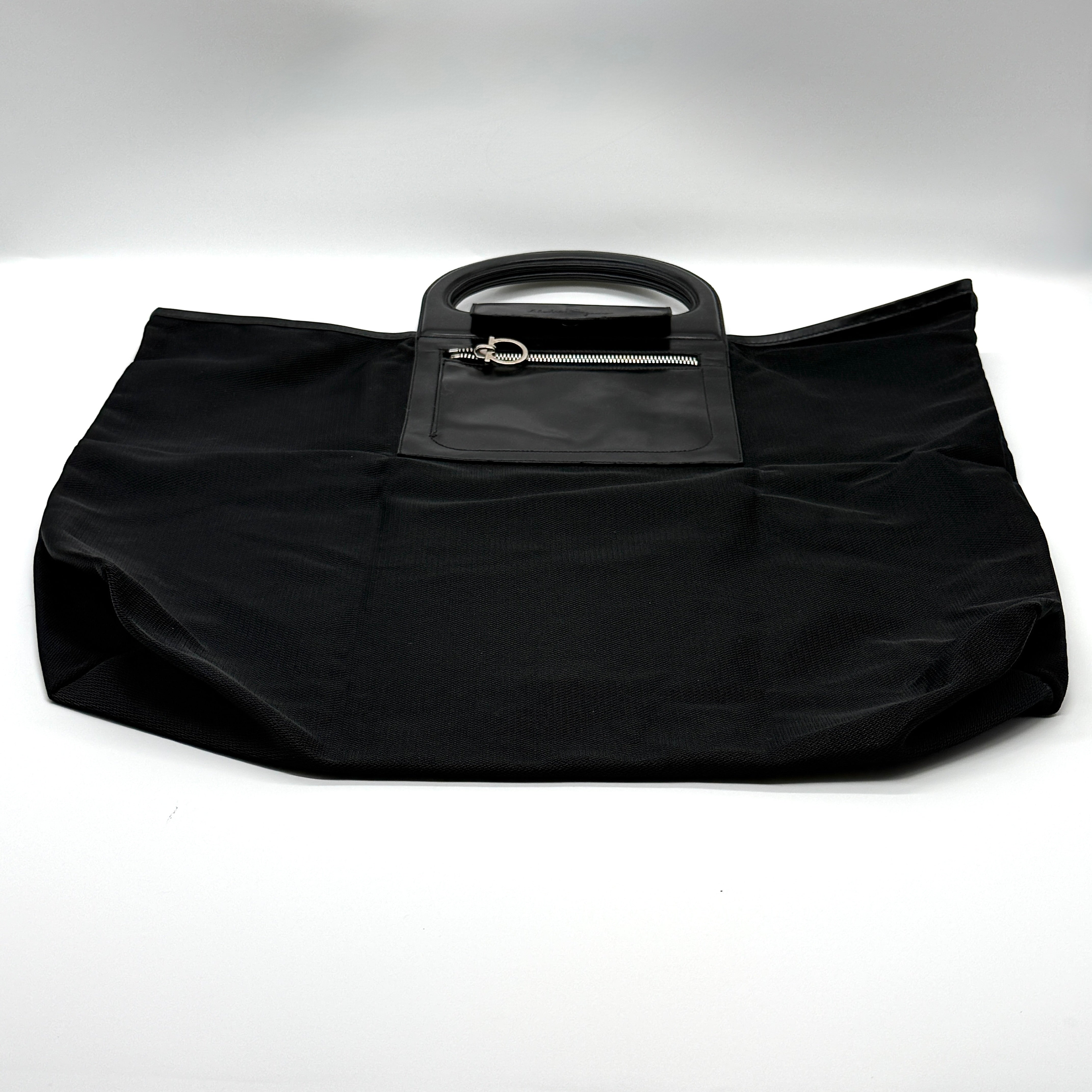 Salvatore Ferragamo Gancini Nylon Handbag Black (Foldable)