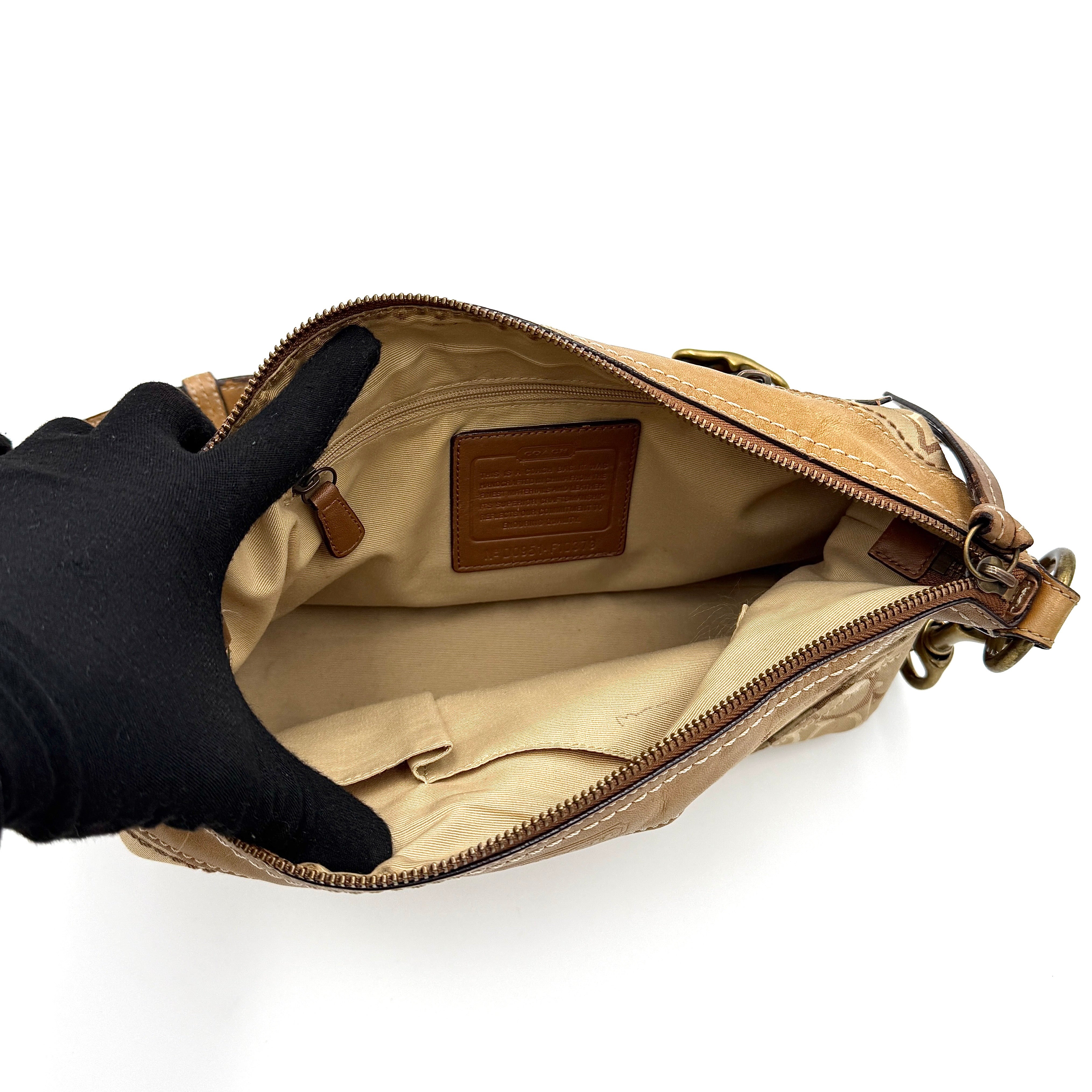 Coach 2Way Signature Canvas Shoulder Bag Beige/Brown