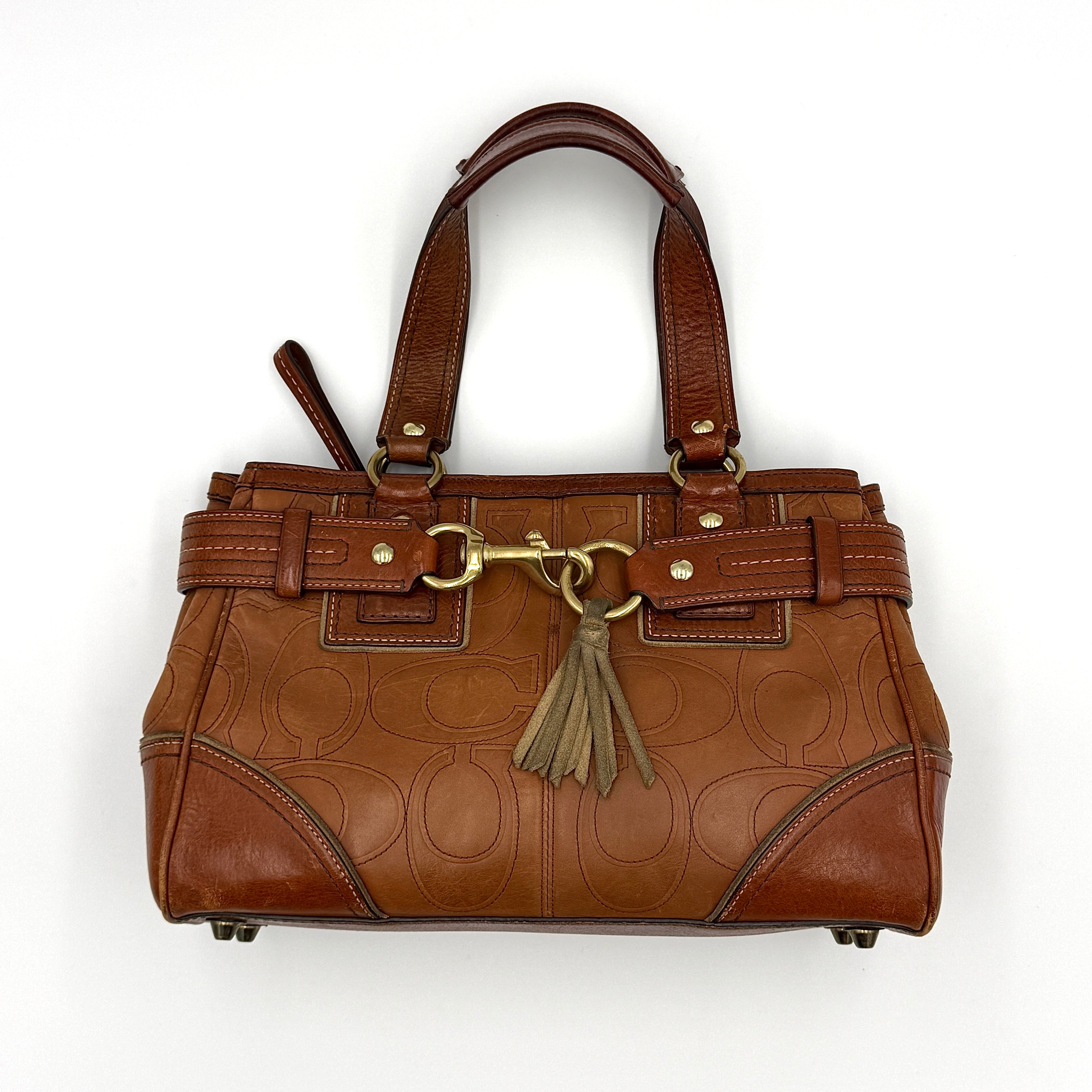 Coach Signature Hampton Embossed Shoulder Bag Brown