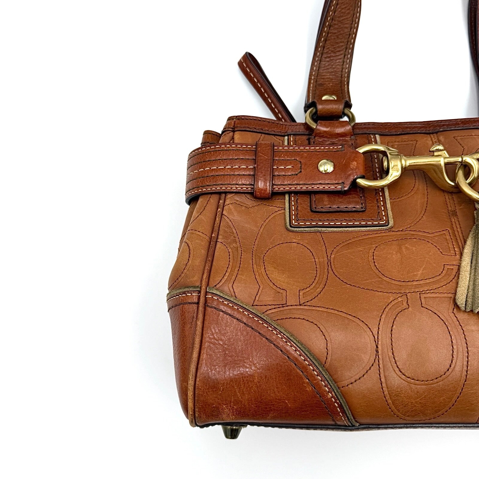 Coach Signature Hampton Embossed Shoulder Bag Brown