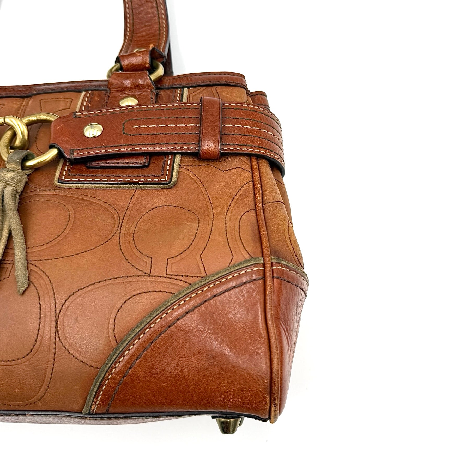 Coach Signature Hampton Embossed Shoulder Bag Brown