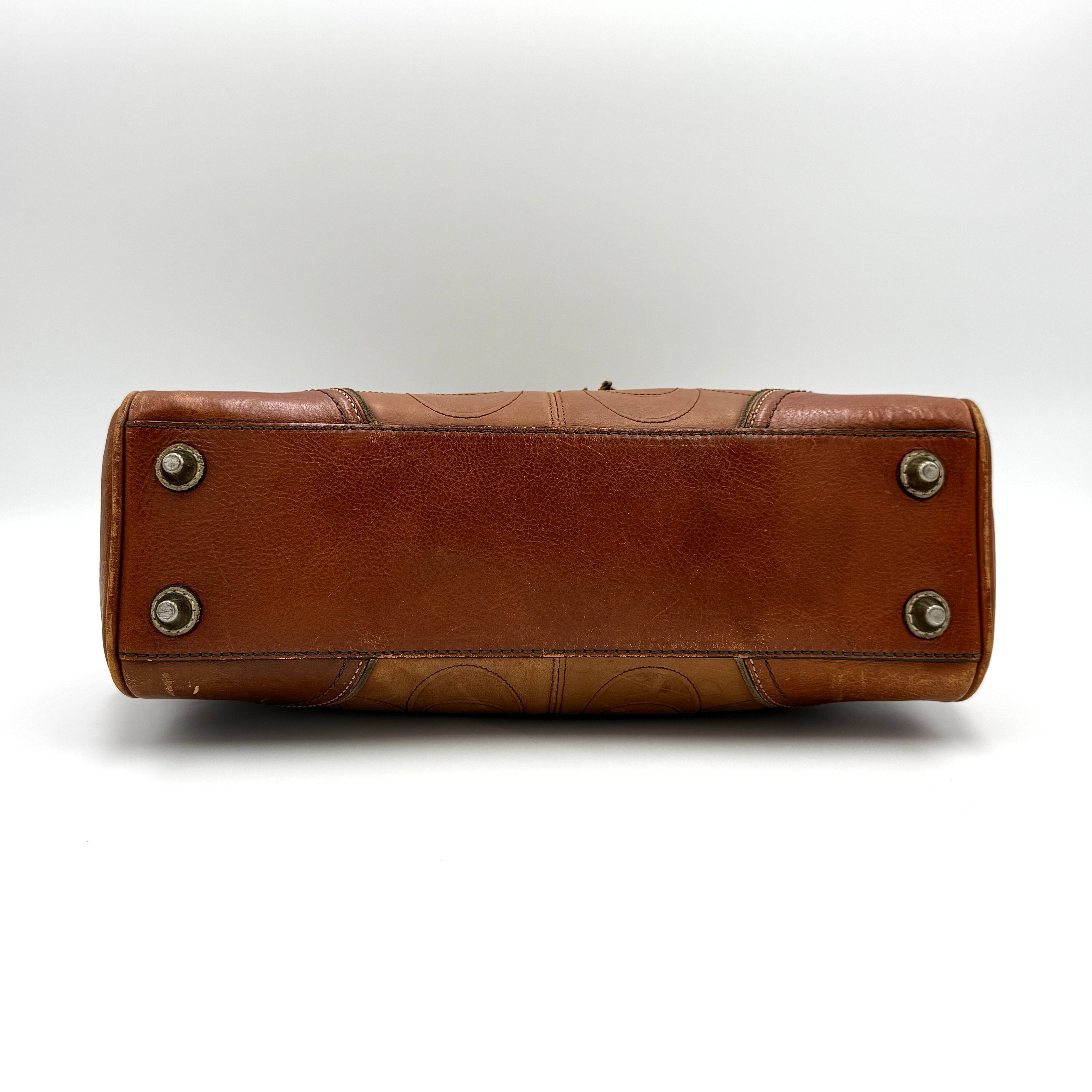 Coach Signature Hampton Embossed Shoulder Bag Brown