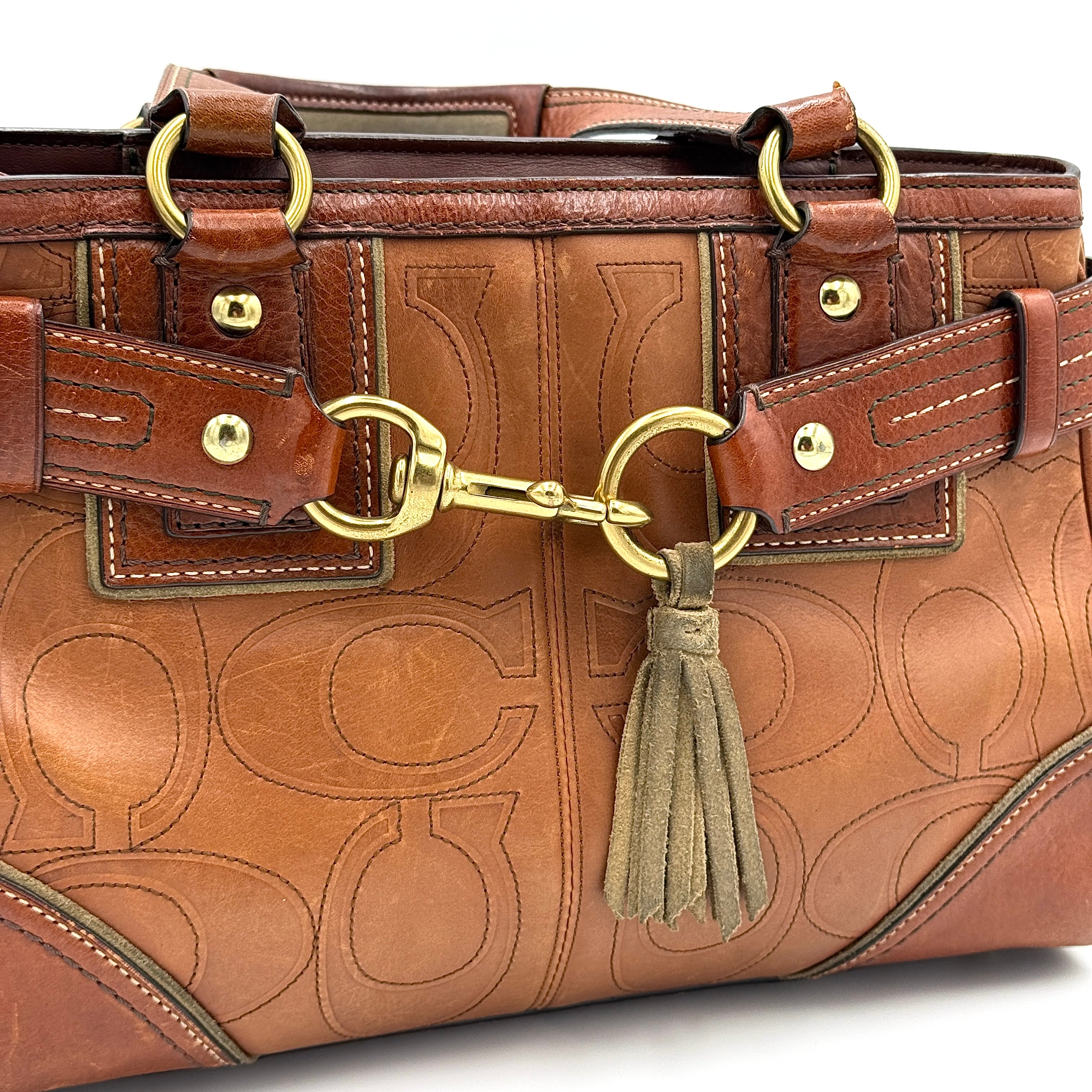 Coach Signature Hampton Embossed Shoulder Bag Brown