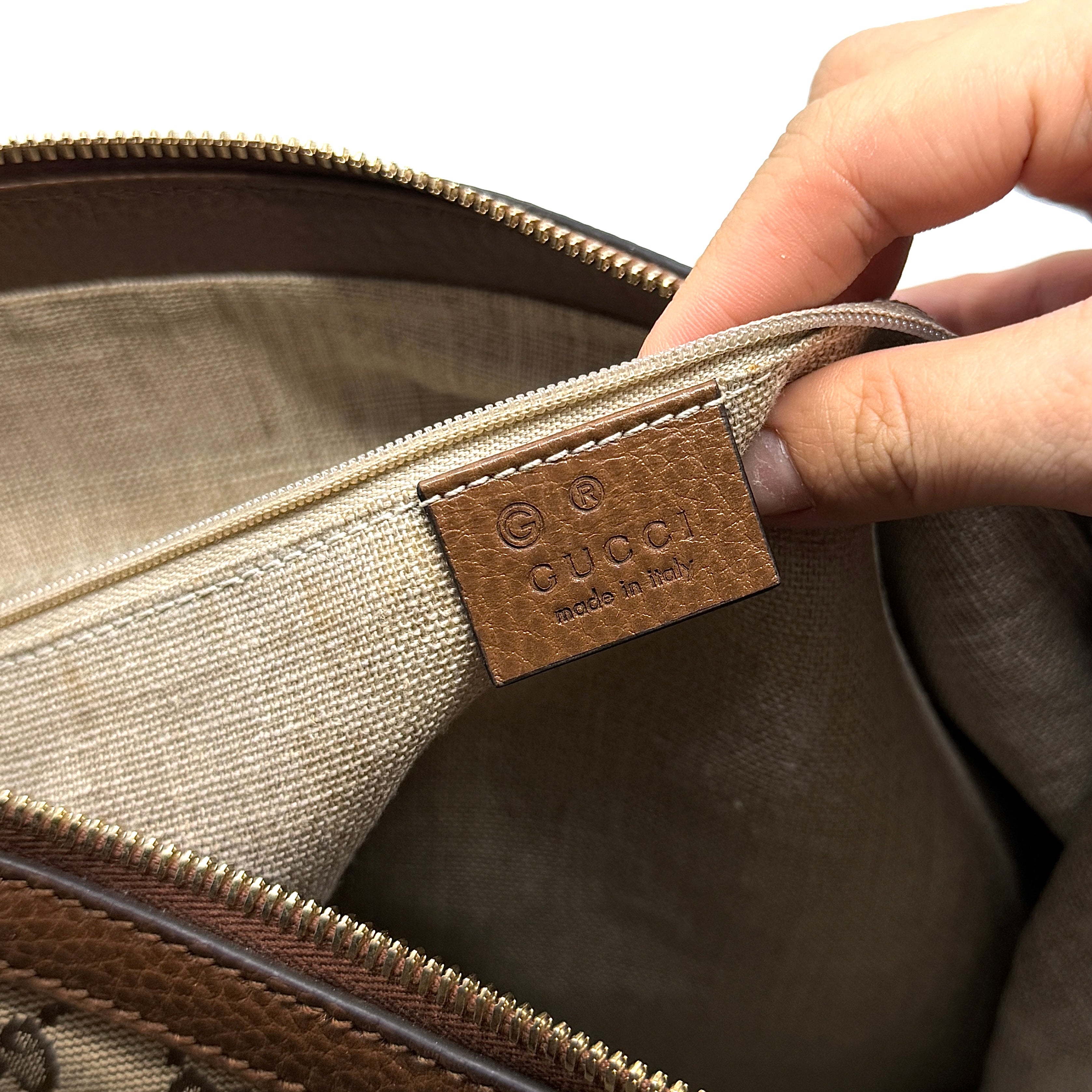 Gucci GG Monogram Bree Hobo Shoulder Bag Brown