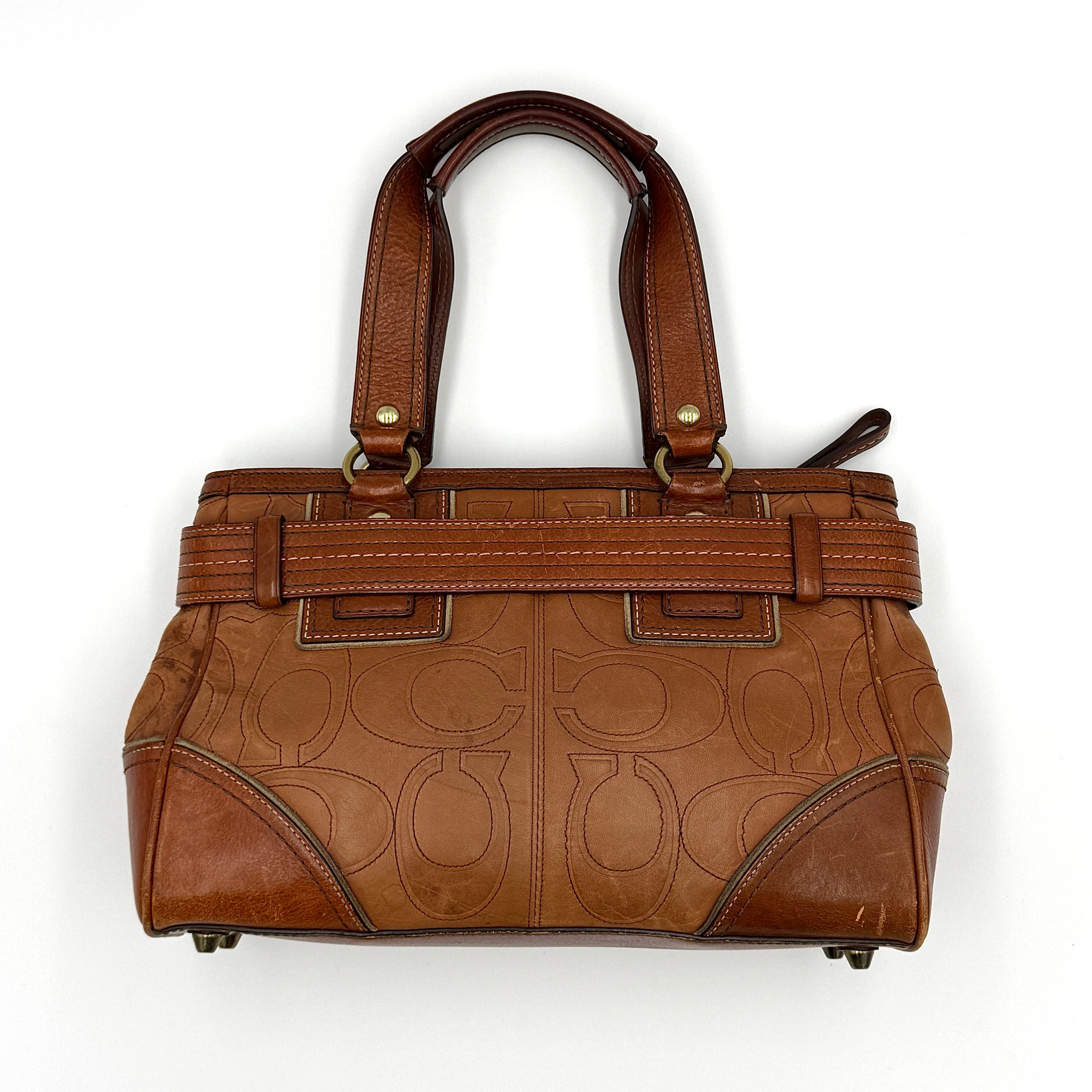 Coach Signature Hampton Embossed Shoulder Bag Brown