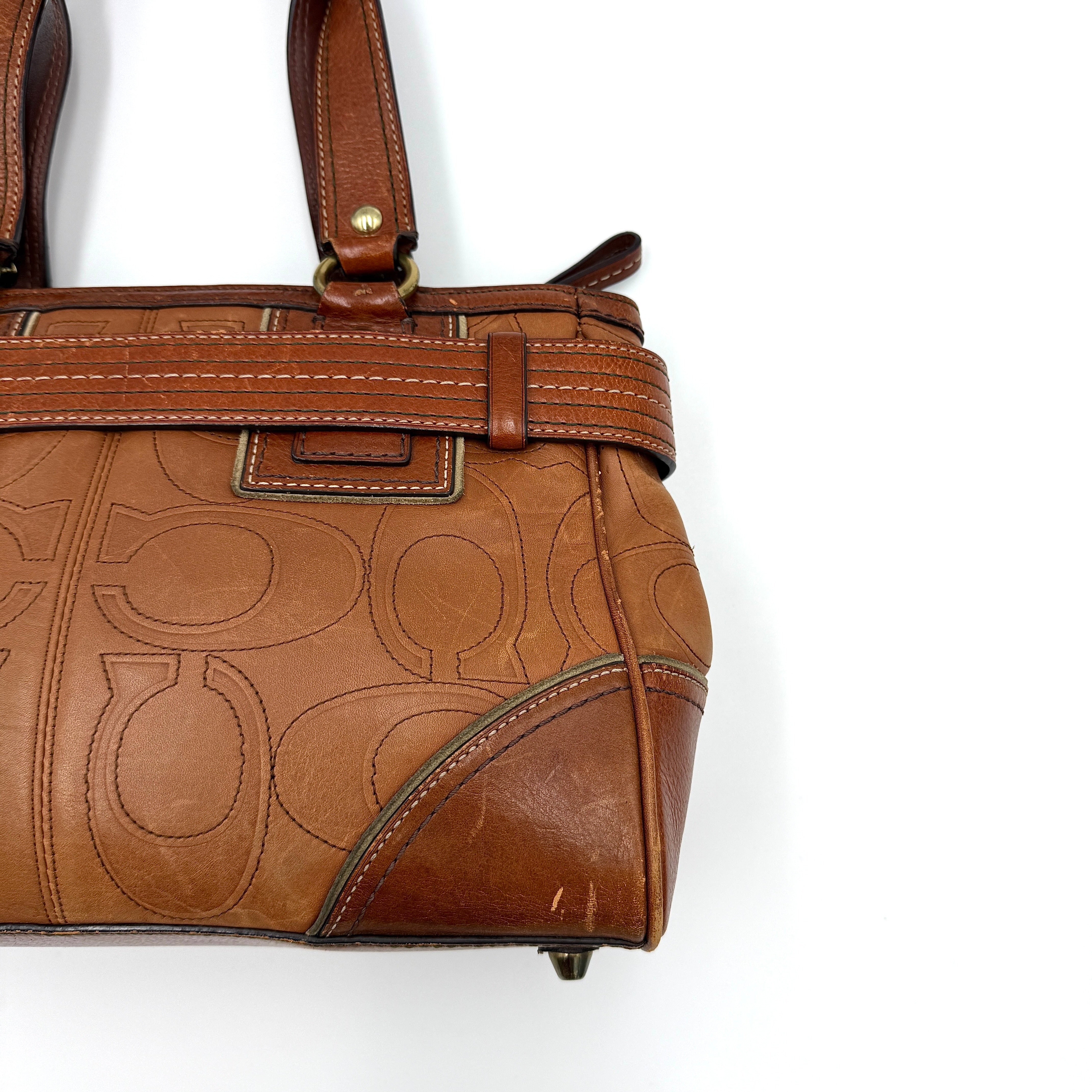 Coach Signature Hampton Embossed Shoulder Bag Brown