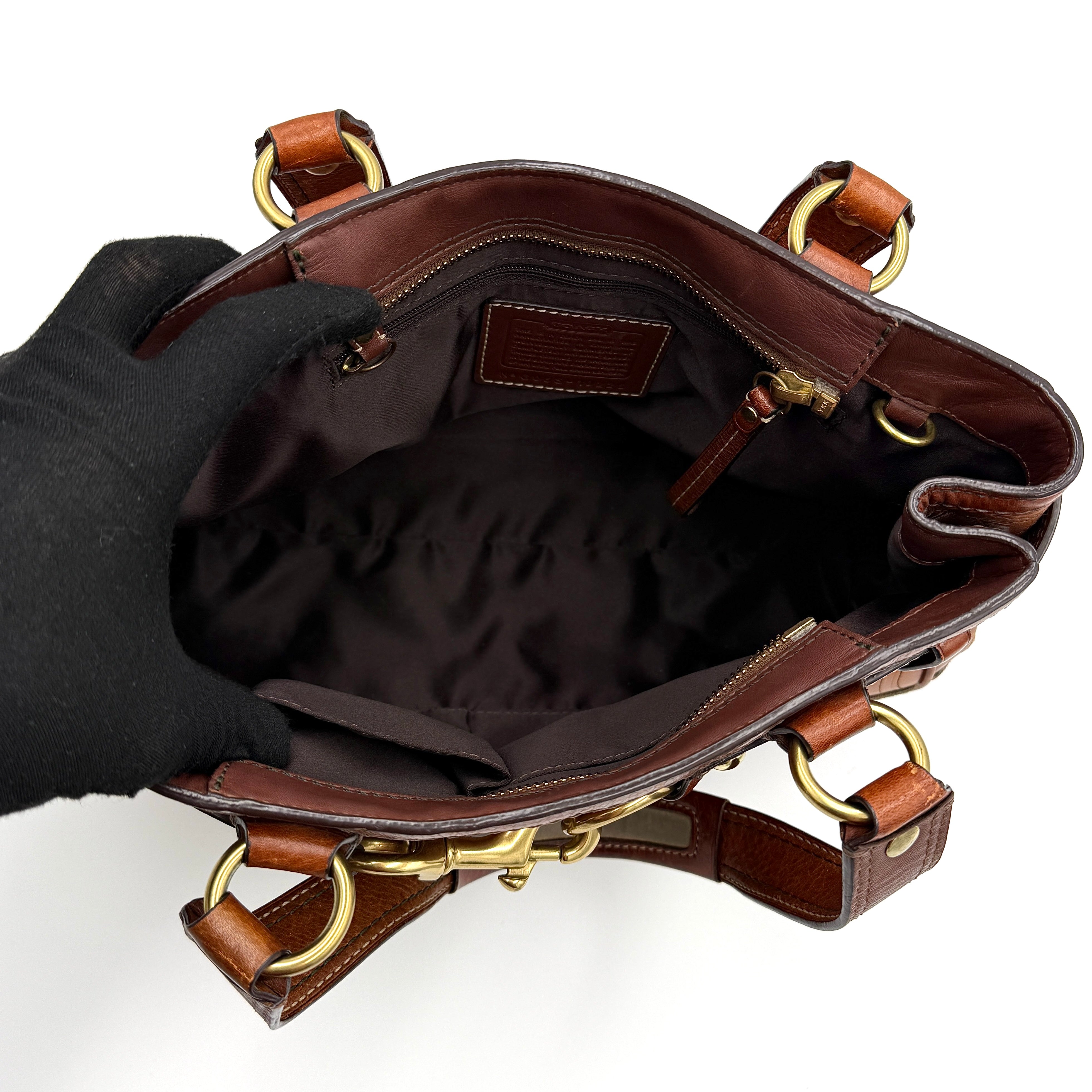 Coach Signature Hampton Embossed Shoulder Bag Brown