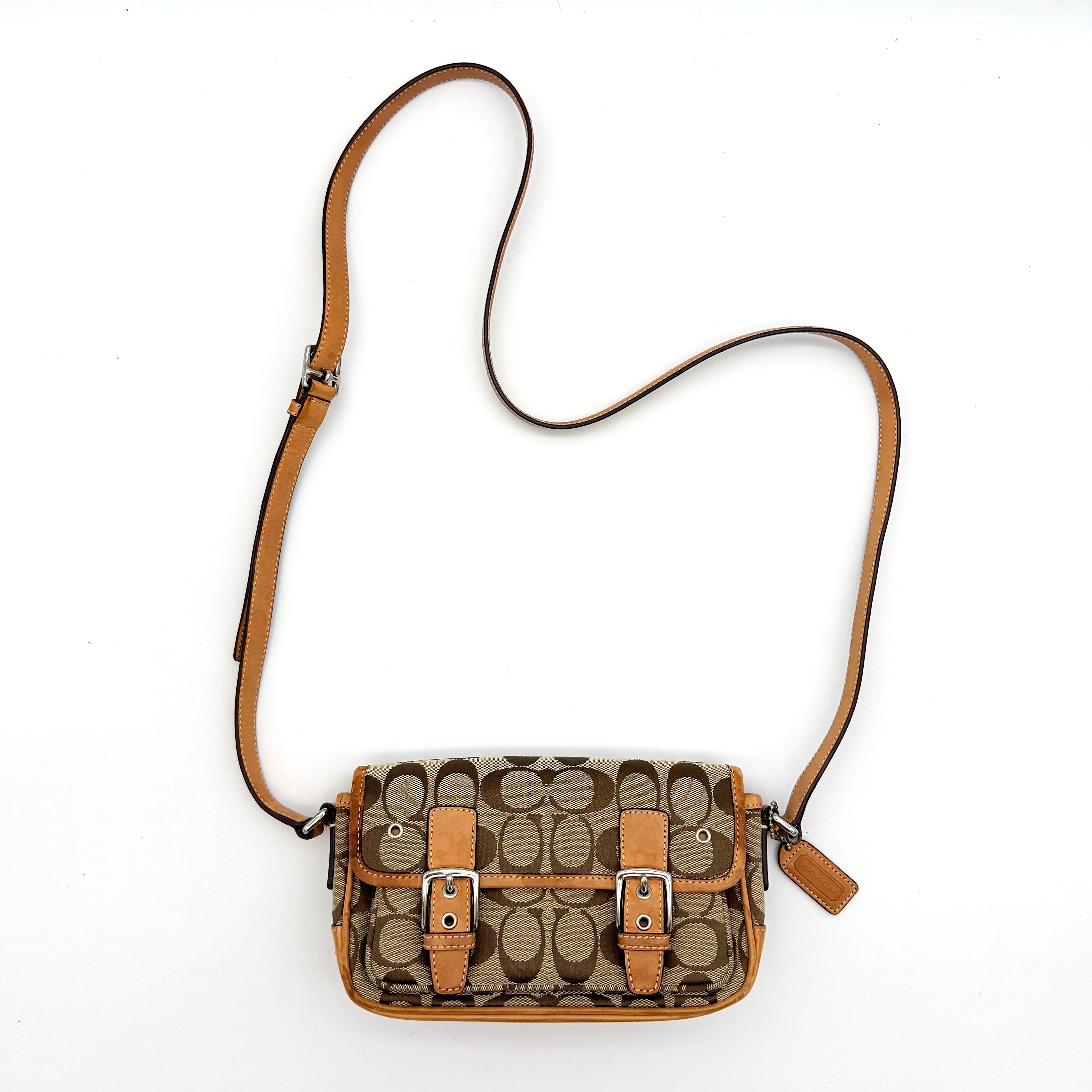 Coach Signature Mini Buckle Crossbody Bag Beige/Tan