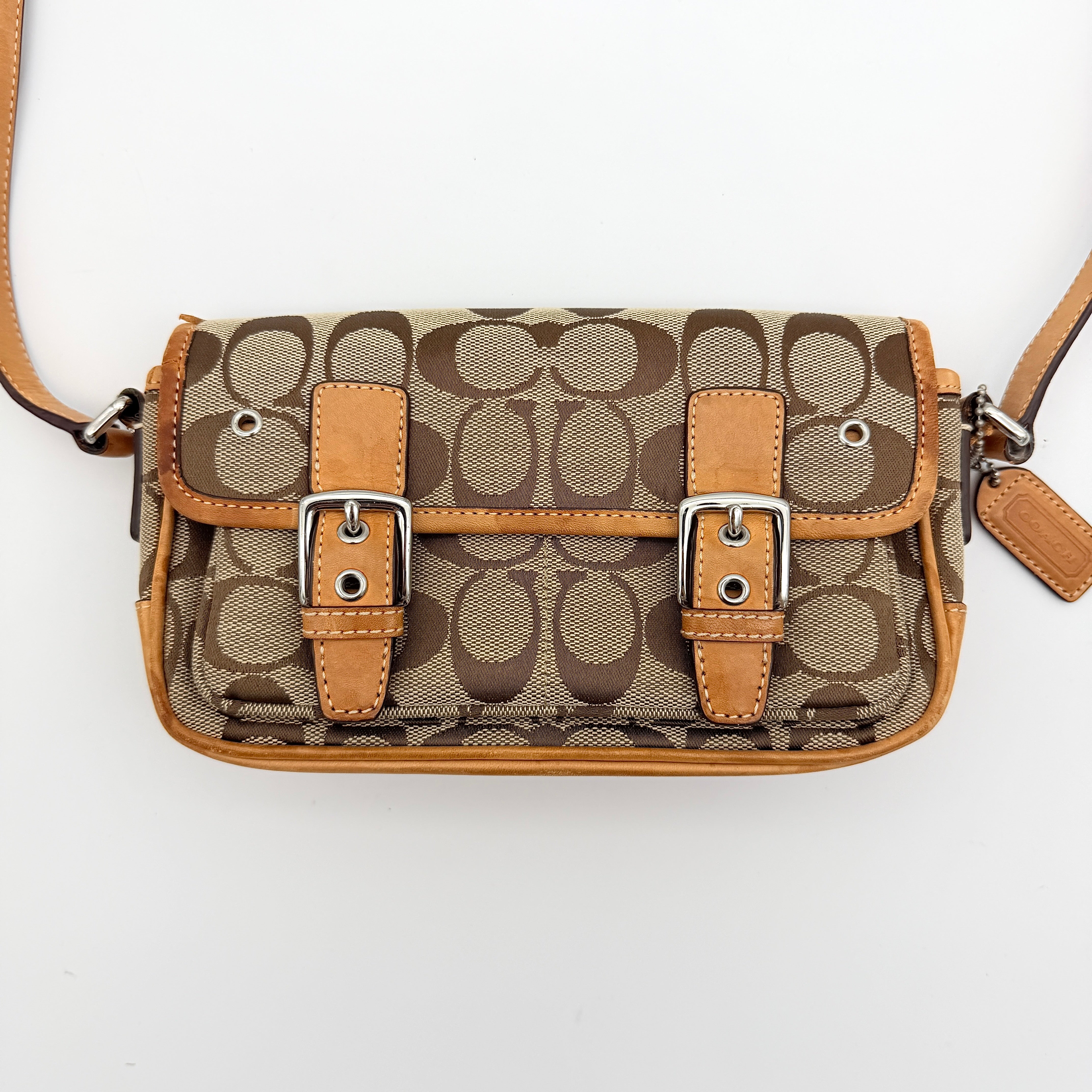 Coach Signature Mini Buckle Crossbody Bag Beige/Tan