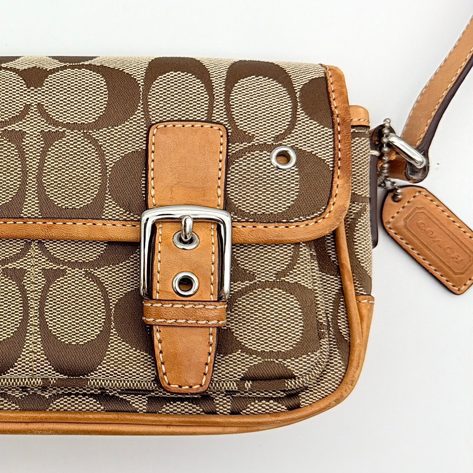Coach Signature Mini Buckle Crossbody Bag Beige/Tan