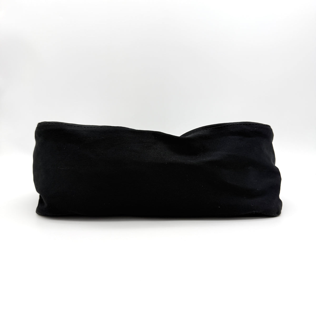 Fendi Mamma Baguette Shoulder Bag in black fabric with silver FF buckle and leather strap, photographed on a white backdrop.